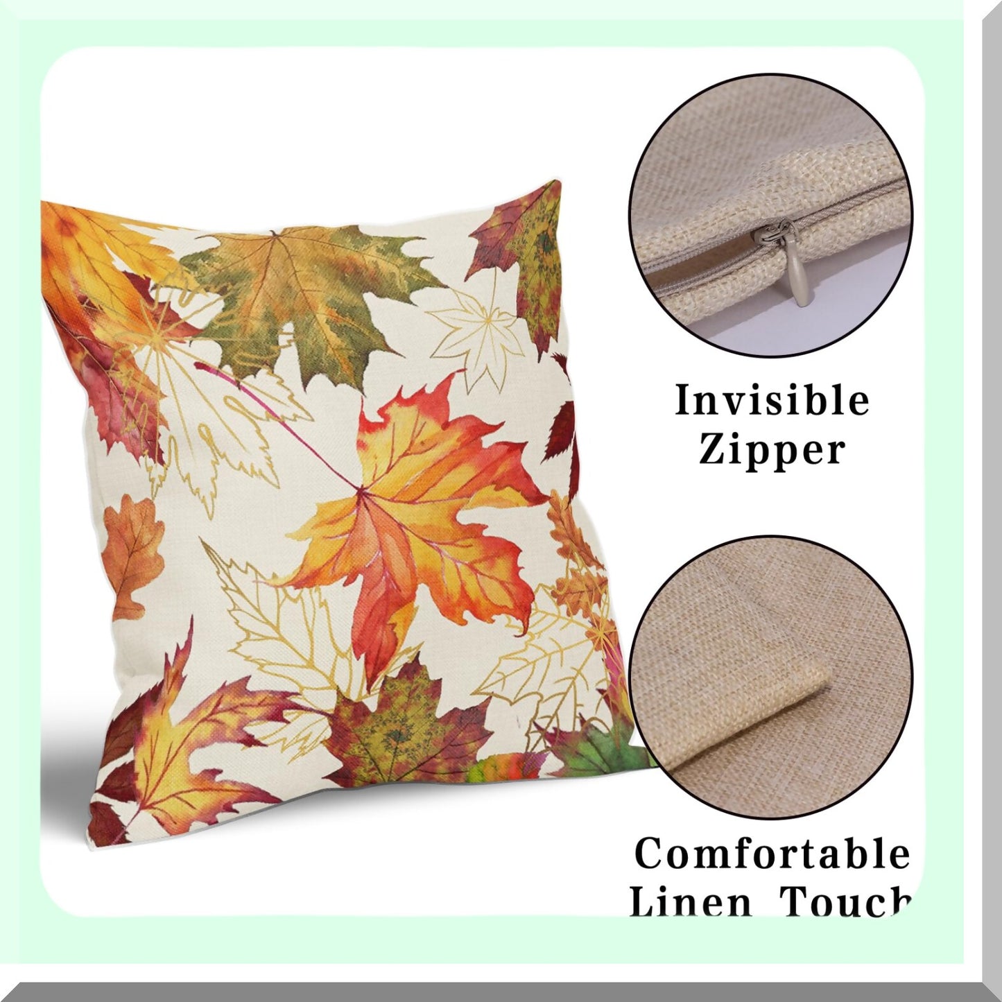 Autumn Maple Leaf Pillowcase Set - Fall Decor Cushion Cover 18x18 Inch - Happy Thanksgiving Throw Pillow Covers for Sofa Bedroom Party - Cotton Linen Square