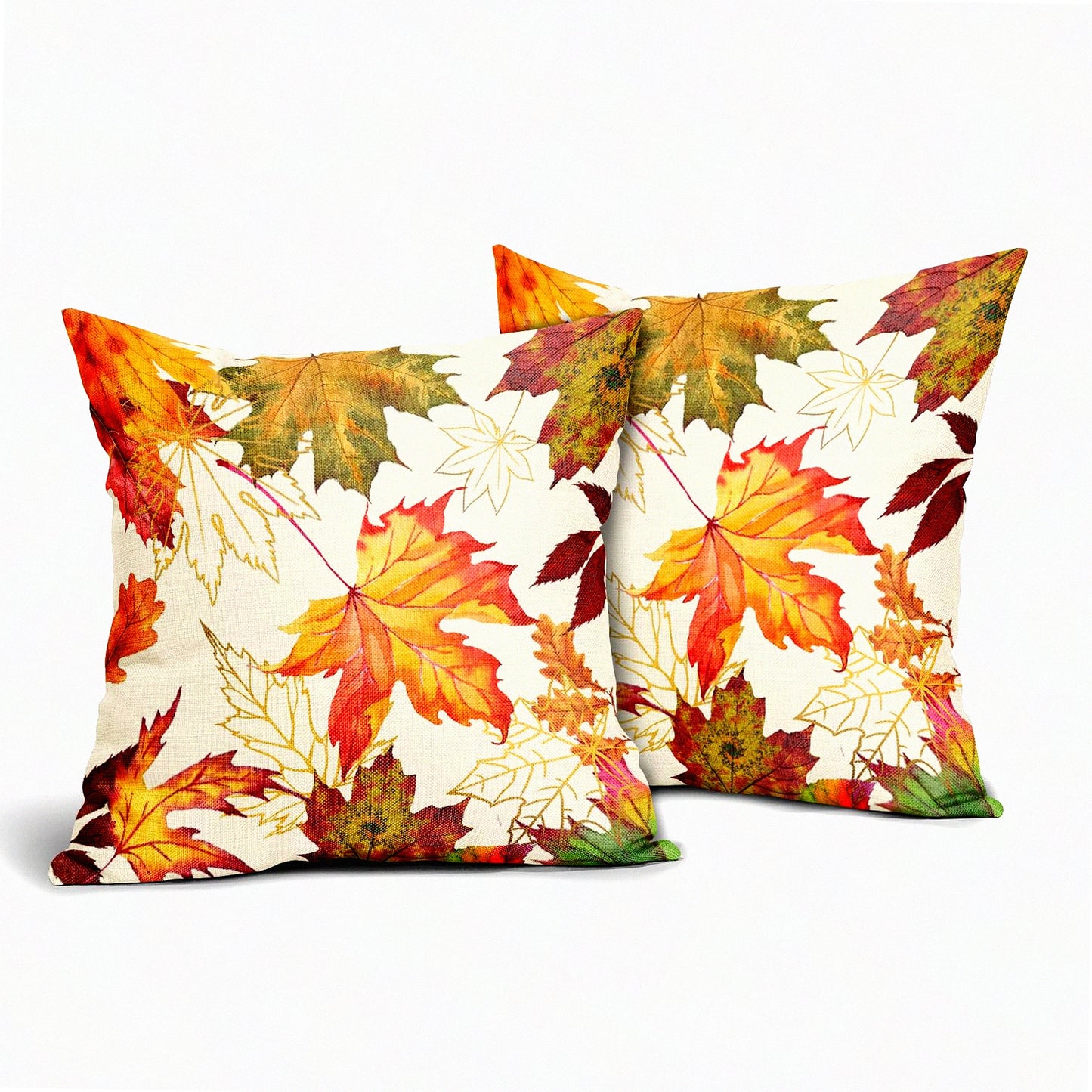 Autumn Maple Leaf Pillowcase Set - Fall Decor Cushion Cover 18x18 Inch - Happy Thanksgiving Throw Pillow Covers for Sofa Bedroom Party - Cotton Linen Square