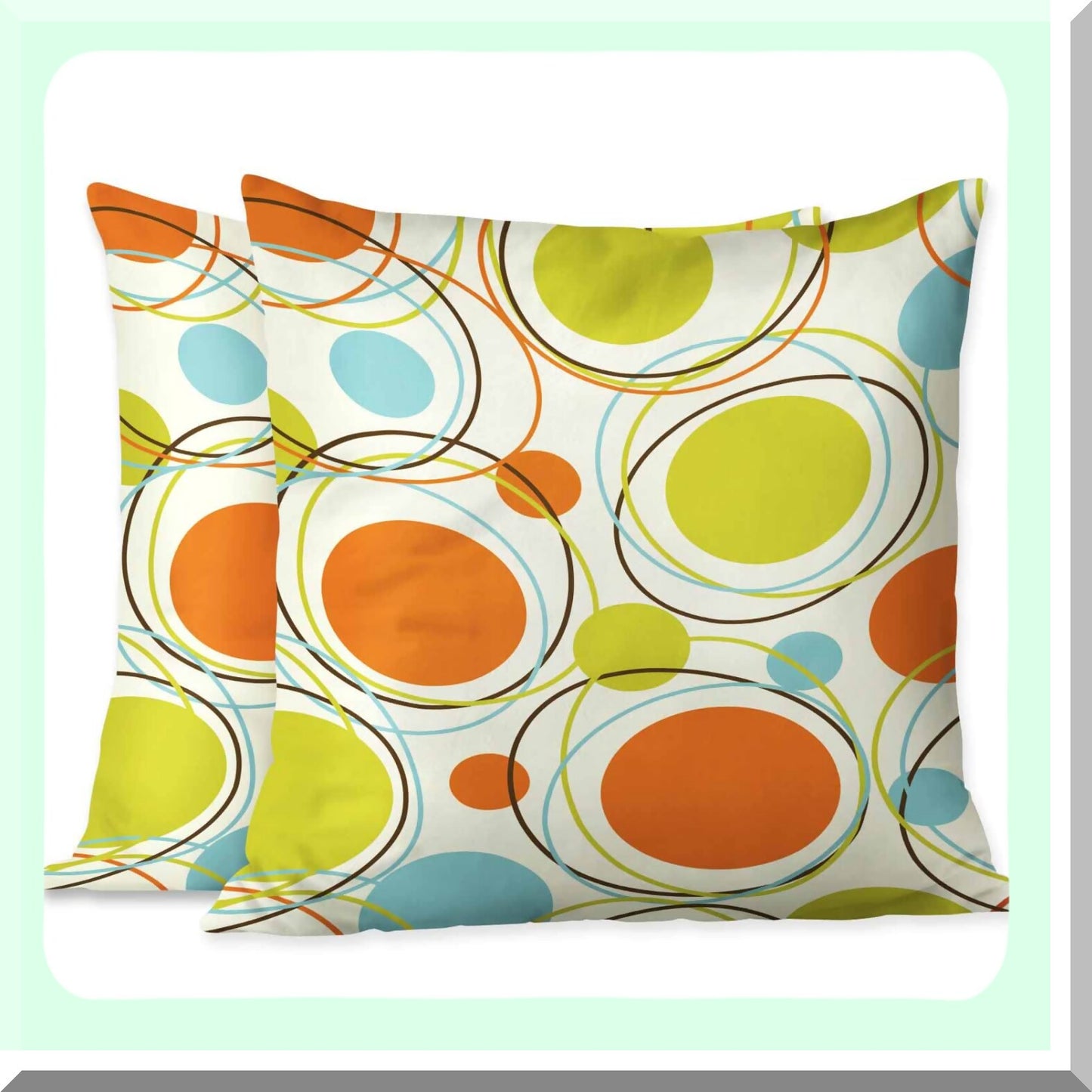Retro Mid Century Dots Circles Pillow Covers - Set of 2 Decorative Cushion Cases for Home Sofa Chair Car - Orange Green 1950s Pattern - 18x18 Inch - Men Women Gift