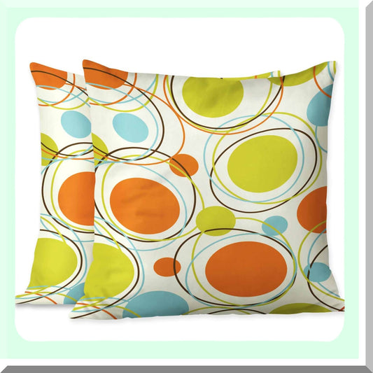Retro Mid Century Dots Circles Pillow Covers - Set of 2 Decorative Cushion Cases for Home Sofa Chair Car - Orange Green 1950s Pattern - 18x18 Inch - Men Women Gift