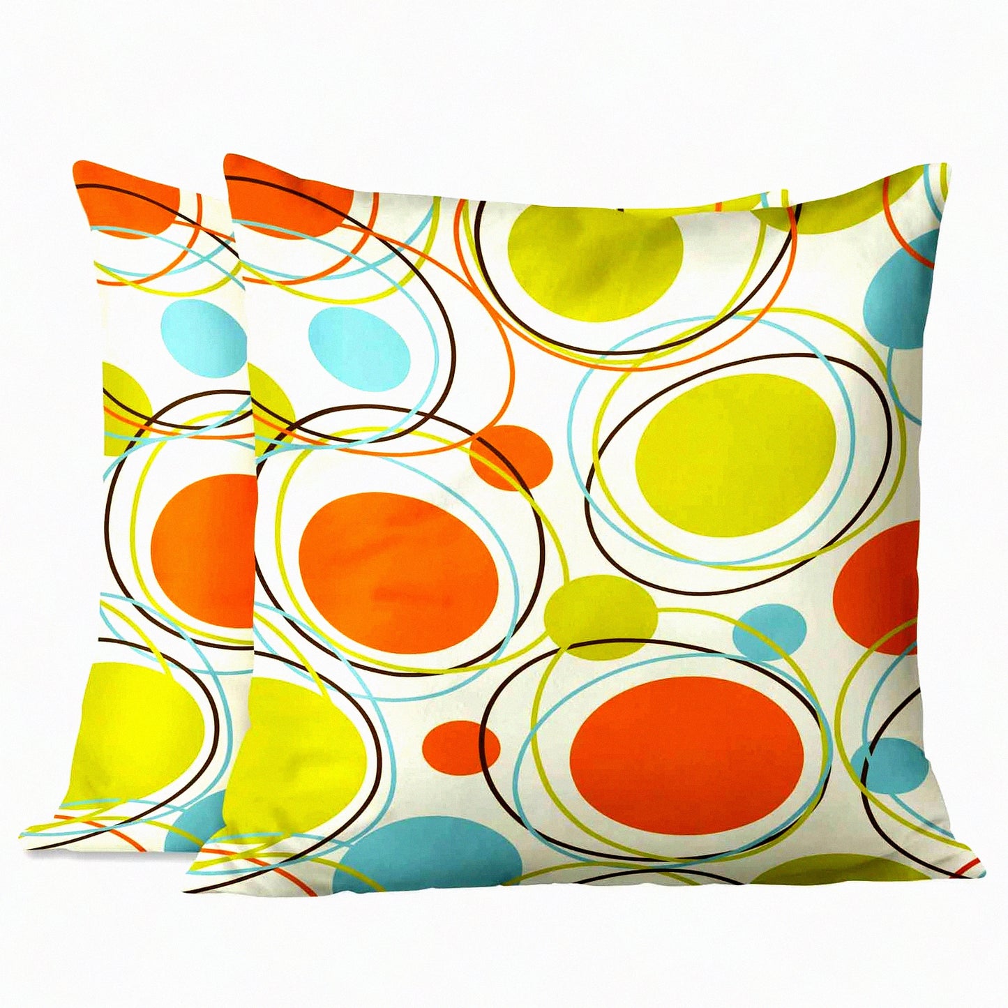 Retro Mid Century Dots Circles Pillow Covers - Set of 2 Decorative Cushion Cases for Home Sofa Chair Car - Orange Green 1950s Pattern - 18x18 Inch - Men Women Gift