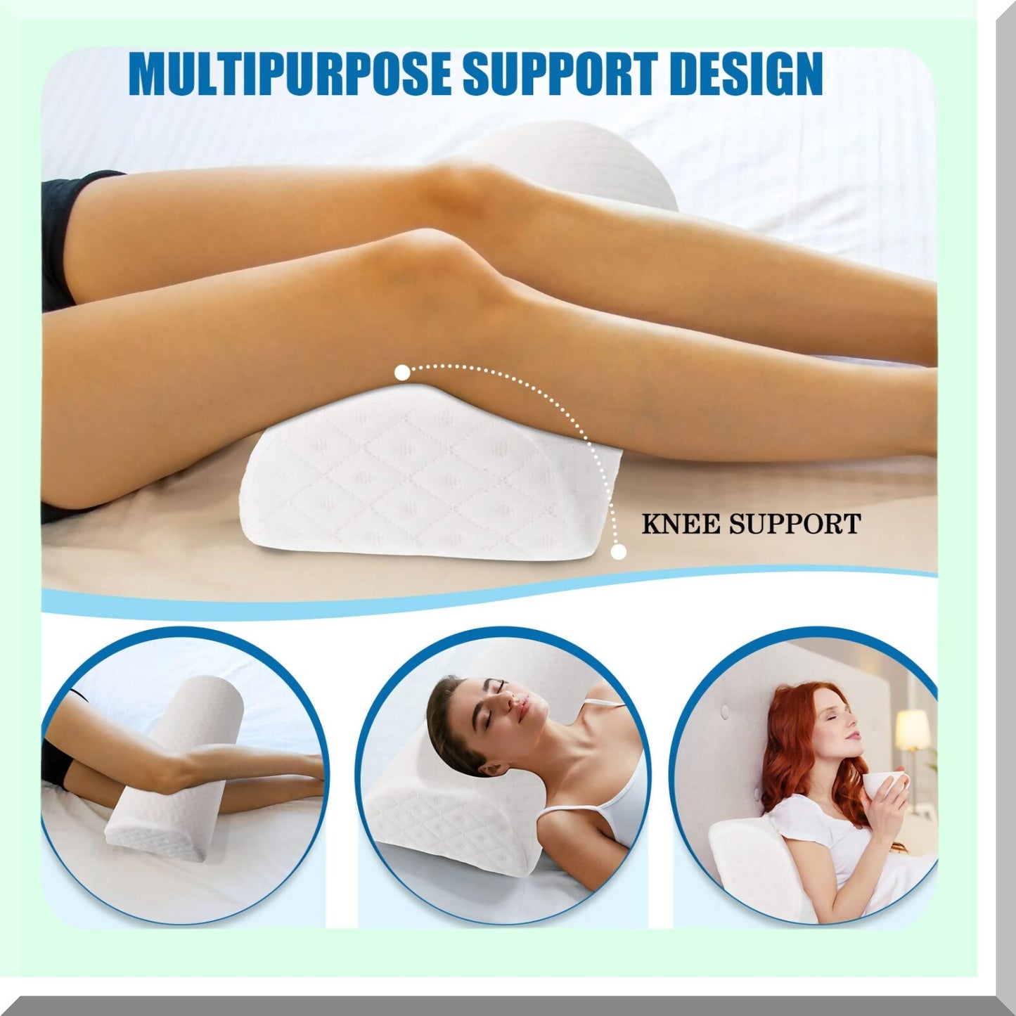 MemoryFoam Comfort Support Pillow - Leg & Back Relief | Semi Roll Body Cushion | Knee Neck Lumbar Bolster | Breathable Cover | 20 x 8 x 4 | Set of 3