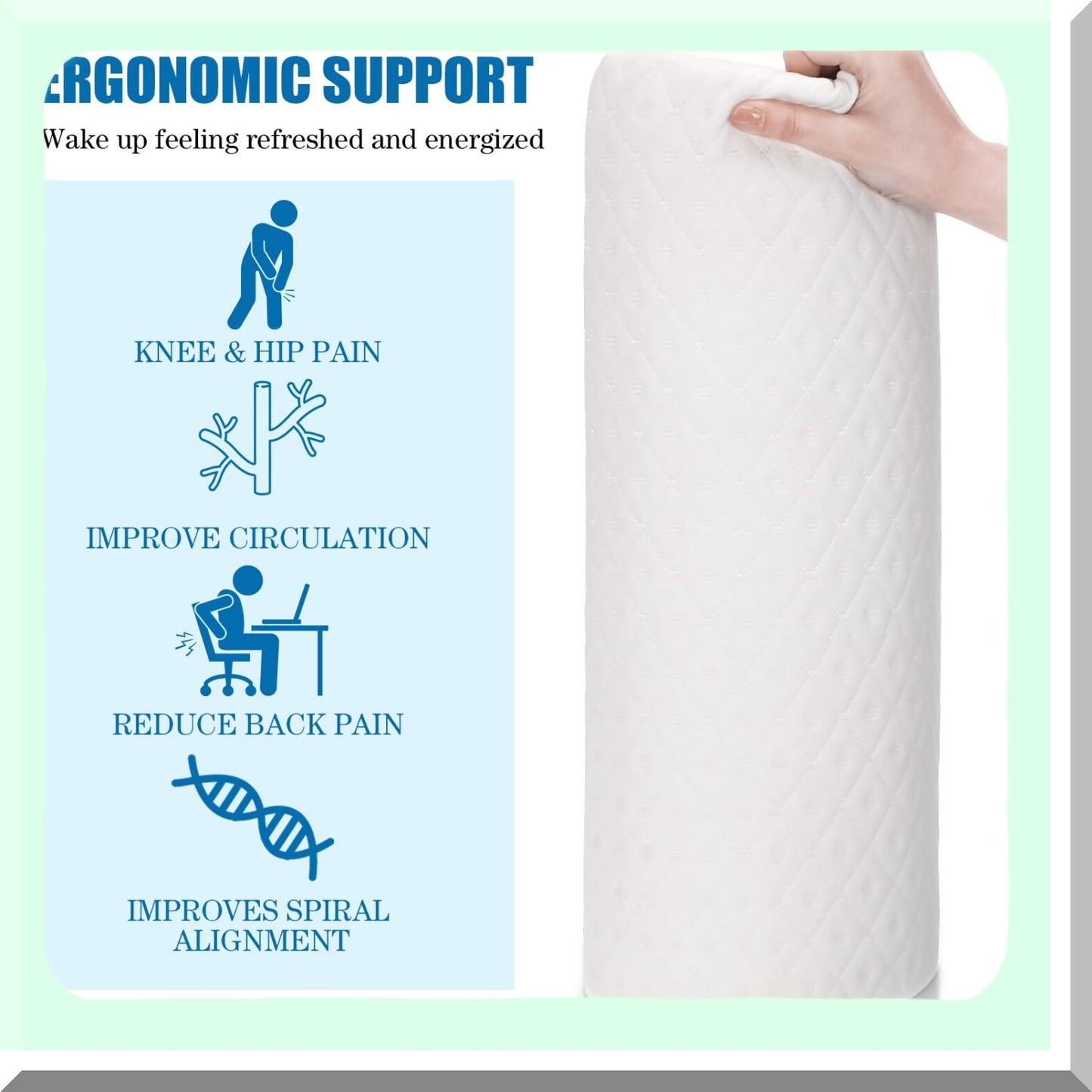 MemoryFoam Comfort Support Pillow - Leg & Back Relief | Semi Roll Body Cushion | Knee Neck Lumbar Bolster | Breathable Cover | 20 x 8 x 4 | Set of 3
