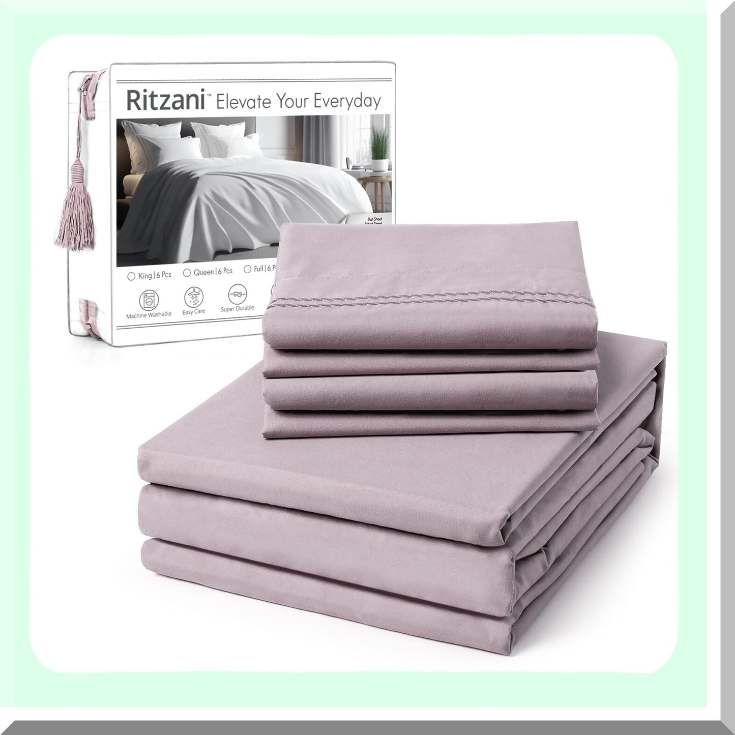 UltraSoft Queen Size Deep Pocket 6-Piece Luxury Sheet Set - Fade Resistant Thistle Purple Embroidered Bedding - Machine Washable & Shrinkage Proof