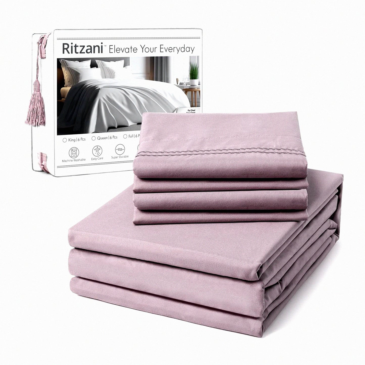 UltraSoft Queen Size Deep Pocket 6-Piece Luxury Sheet Set - Fade Resistant Thistle Purple Embroidered Bedding - Machine Washable & Shrinkage Proof