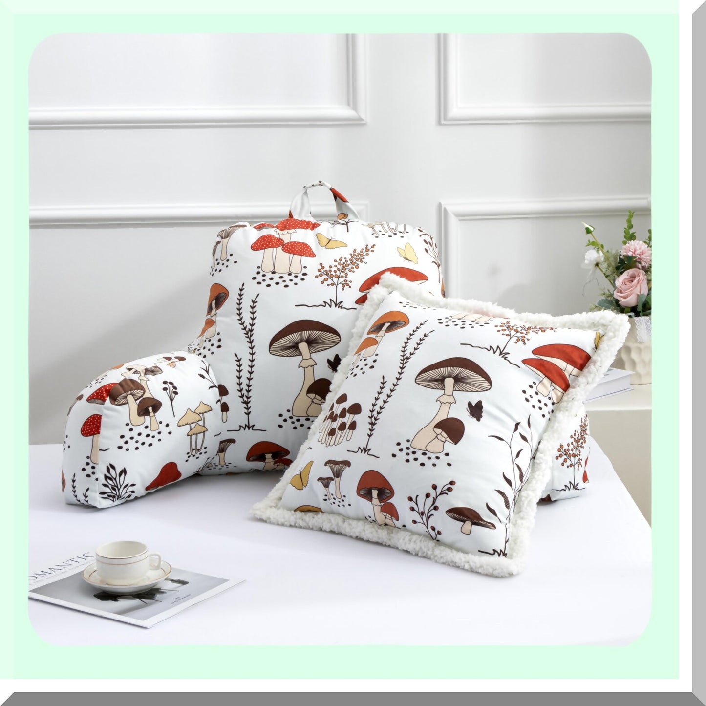 Cozy Kids Mushroom Backrest Pillow - Comfy Reading & TV Watching Support for Bed or Couch, Includes Matching Cushion Cover - Lounge in Style!