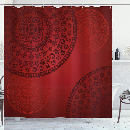 Burgundy Floral Oriental Shower Curtain 69x75
