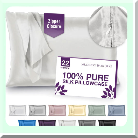 LuxurySilk Ivory Queen Pillowcase - 100% Mulberry Silk, 22 Momme, Grade 6A, Hidden Zipper Closure, Hypoallergenic, Smooth & Soft, 20" x 30"