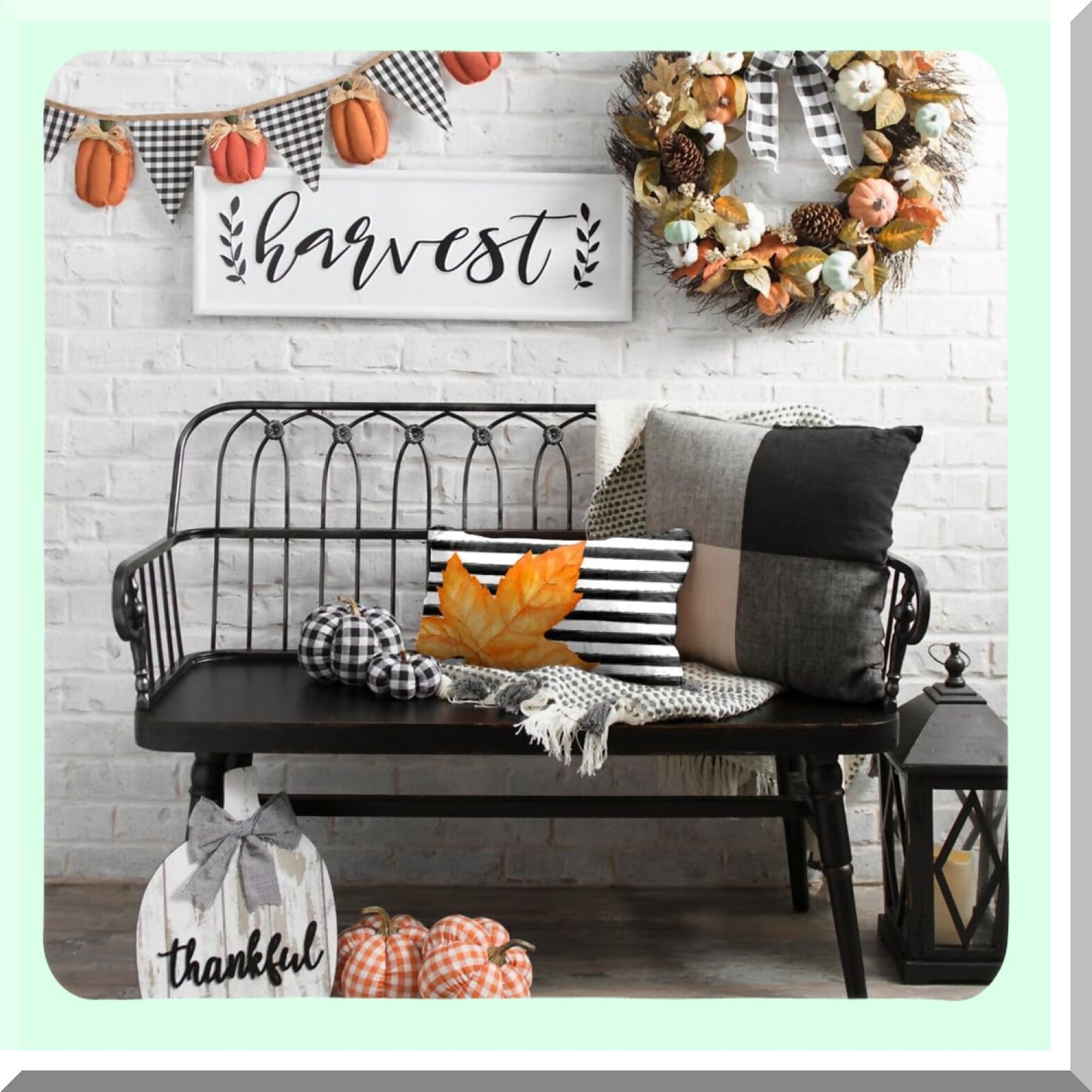 Fall Harvest Stripe Pillow Covers - Set of 4 | Hello Pumpkin Leaf Lumbar Pillows | Farmhouse Autumn Thanksgiving Decor | Couch Sofa Cushion Cases