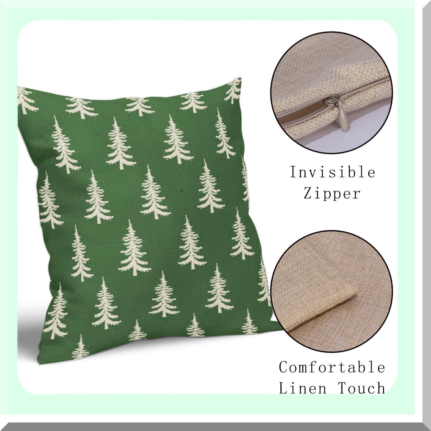 Winter Wonderland Pillow Covers - Set of 2 Green Xmas Tree Rustic Style Decorative Outdoor Pillowcases. Farmhouse Vintage Holiday Decorations for Couch, Sofa, Bed.
