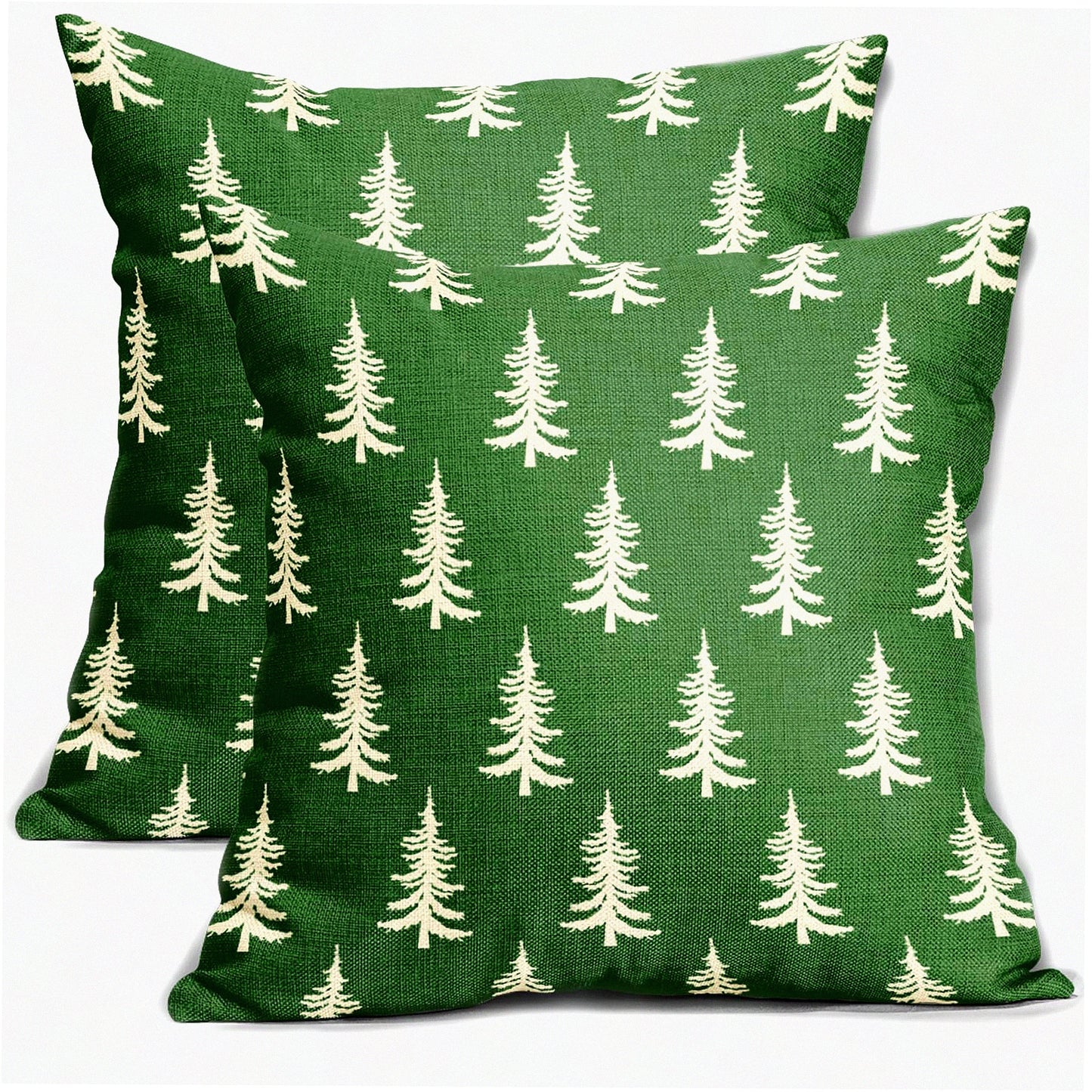 Winter Wonderland Pillow Covers - Set of 2 Green Xmas Tree Rustic Style Decorative Outdoor Pillowcases. Farmhouse Vintage Holiday Decorations for Couch, Sofa, Bed.