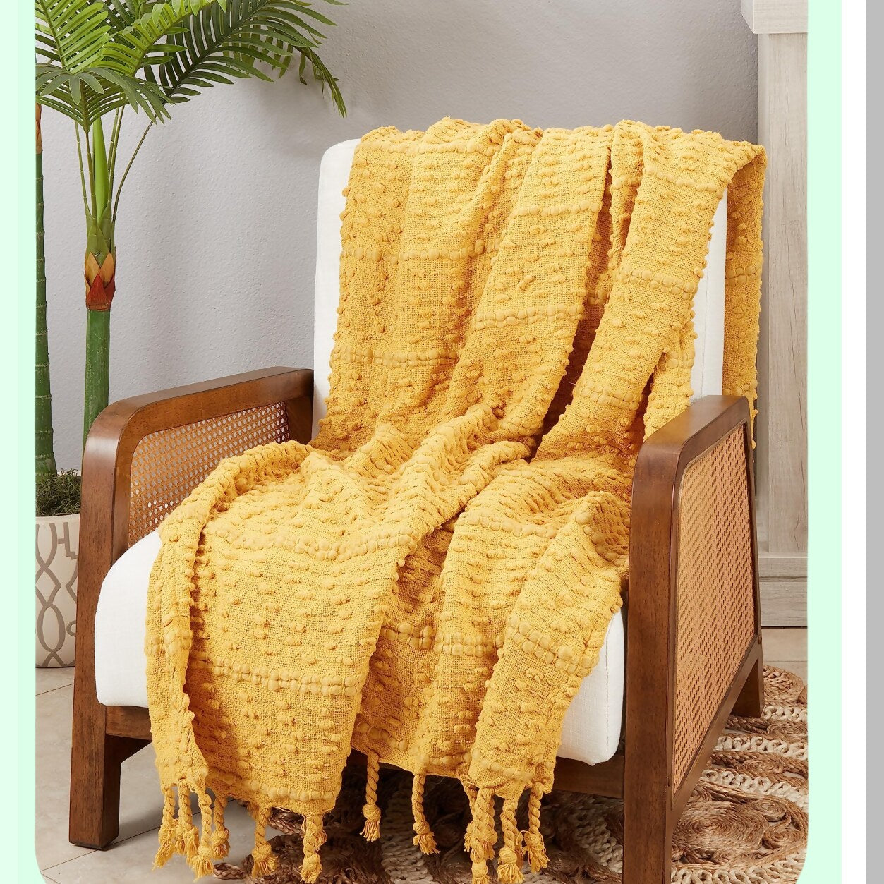 CozyTextured Stripe Woven Fringe Throw Blanket