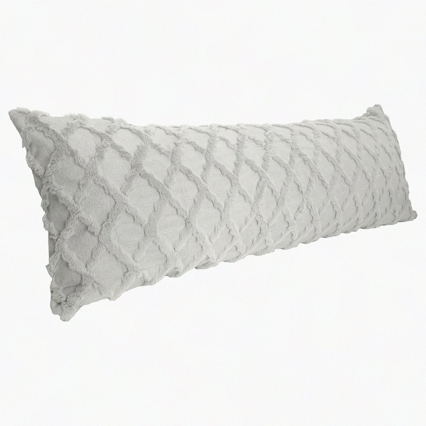 Nordic Plush Lumbar Pillow Cover - Solid Color Geometry Cushion Case with Special Embroidery for Bedroom and Living Room Decor - Light Gray, 21x54 inch
