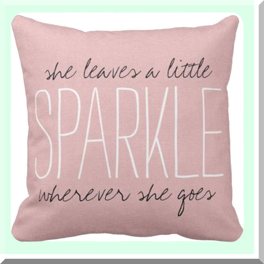 Sparkle Blush Monogram Pillowcase - Cute Burlap Decorative Cover for Home Decor, Square 16x16 Inch Throw Pillow Case