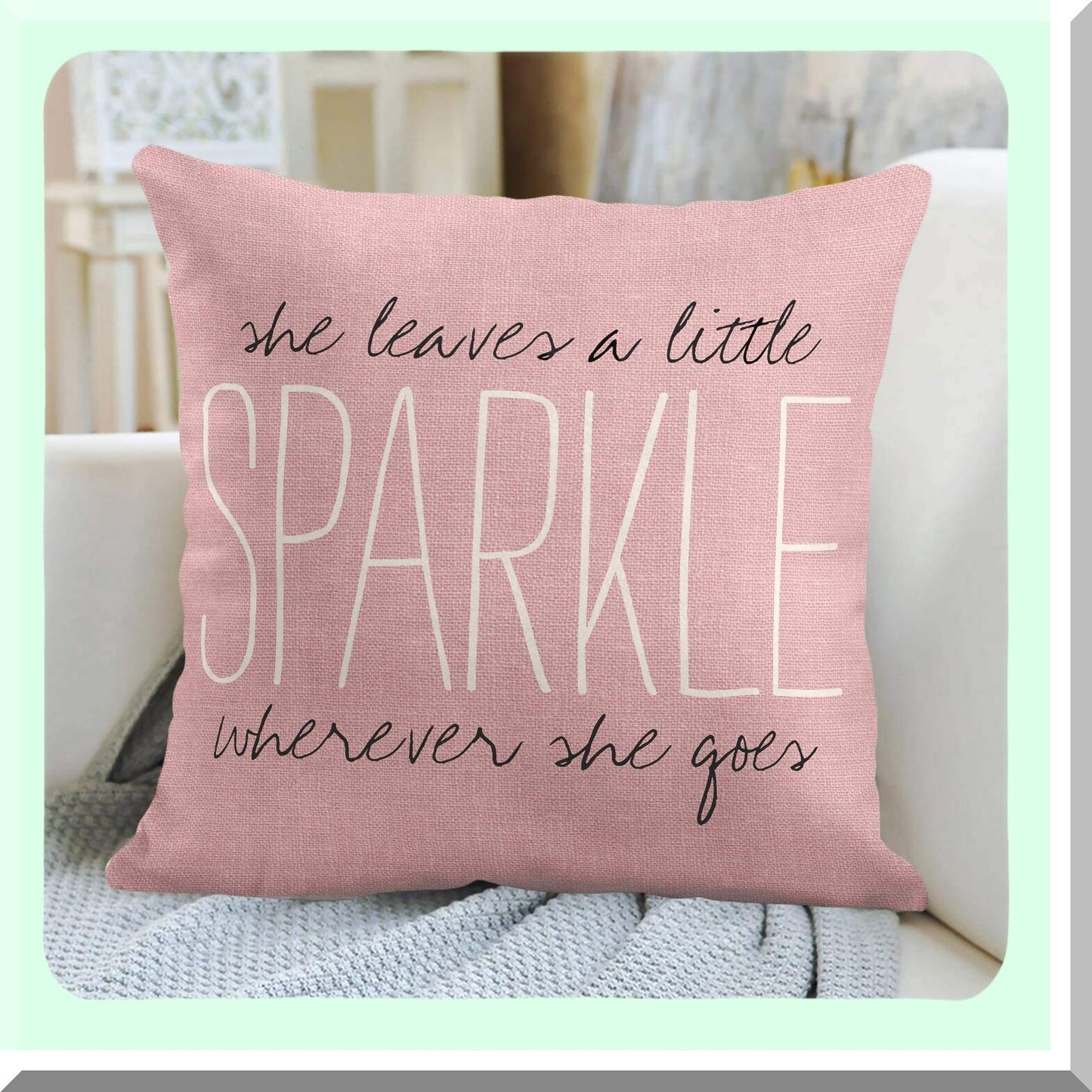 Sparkle Blush Monogram Pillowcase - Cute Burlap Decorative Cover for Home Decor, Square 16x16 Inch Throw Pillow Case