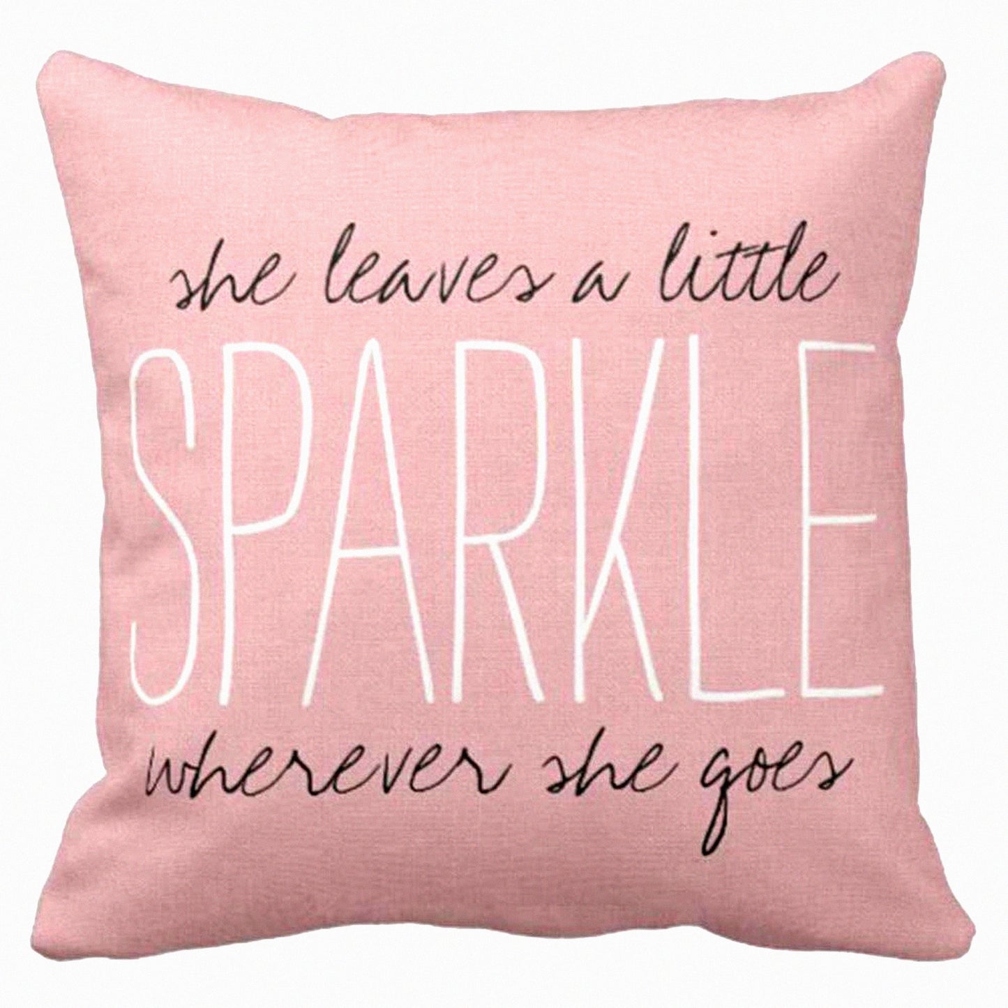 Sparkle Blush Monogram Pillowcase - Cute Burlap Decorative Cover for Home Decor, Square 16x16 Inch Throw Pillow Case