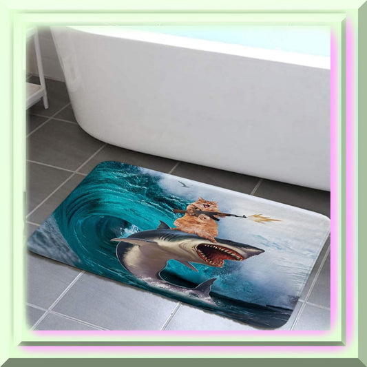 Funny Cat Bathroom Rug 17x29in with Whale Shark Design