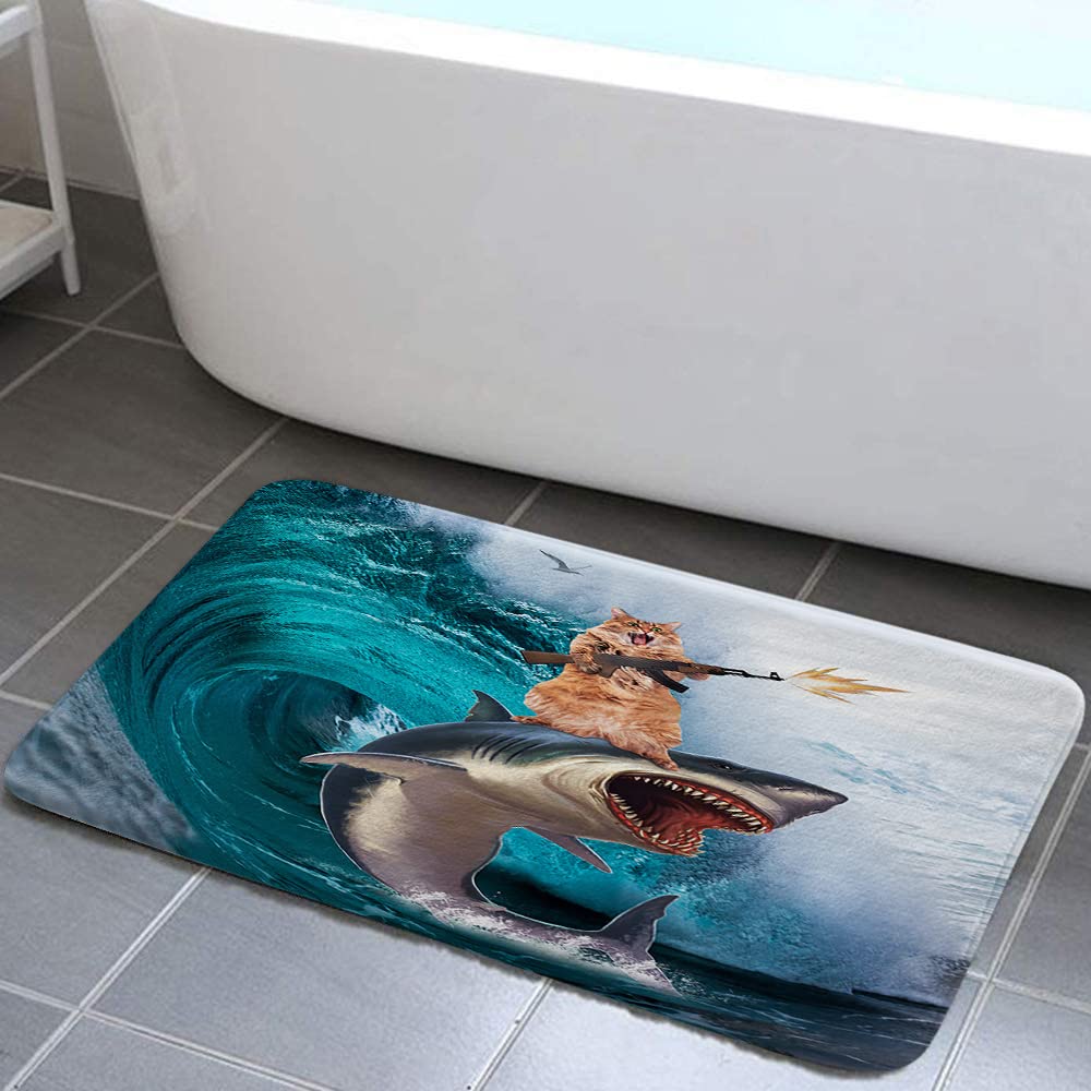 Funny Cat Bathroom Rug 17x29in with Whale Shark Design