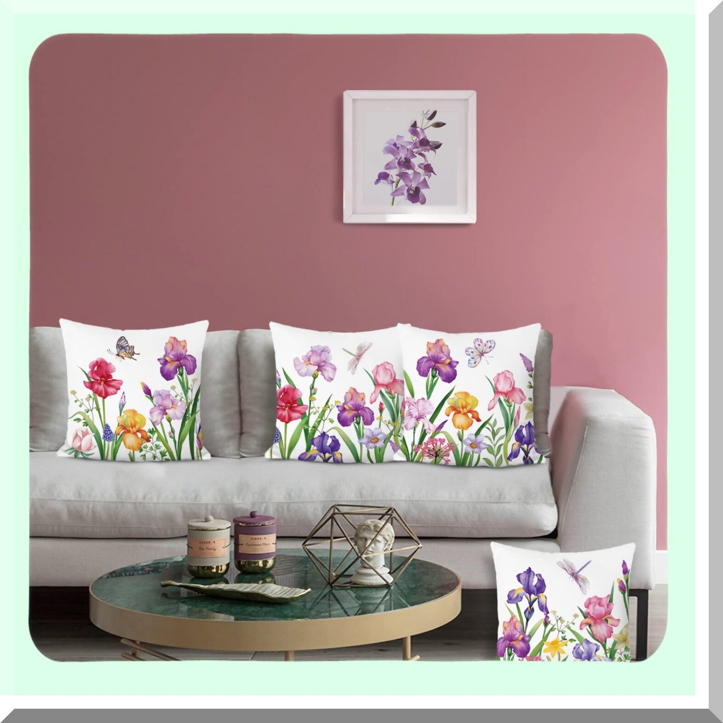 Floral Bliss Velvet Pillow Covers - Set of 4 | Spring Narcissus Iris Flower Decorative Cushion Cases 18x18 Inch | Outdoor Sofa Garden Couch Home Decor