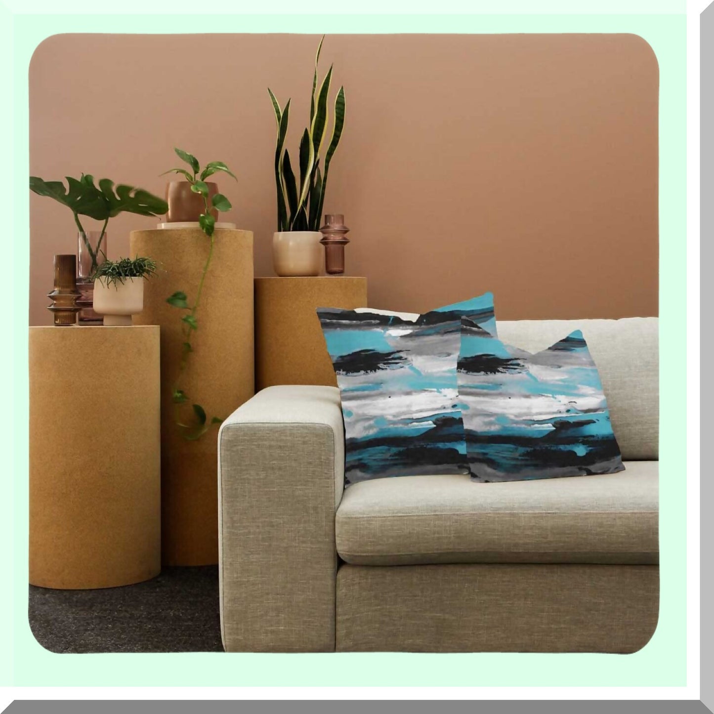 Turquoise Teal Decorative Throw Pillow Covers - Set of 2, Personalized Sofa Cushion Covers for Living Room & Bedroom, 20X20 Inch Blue Gray Couch Pillows