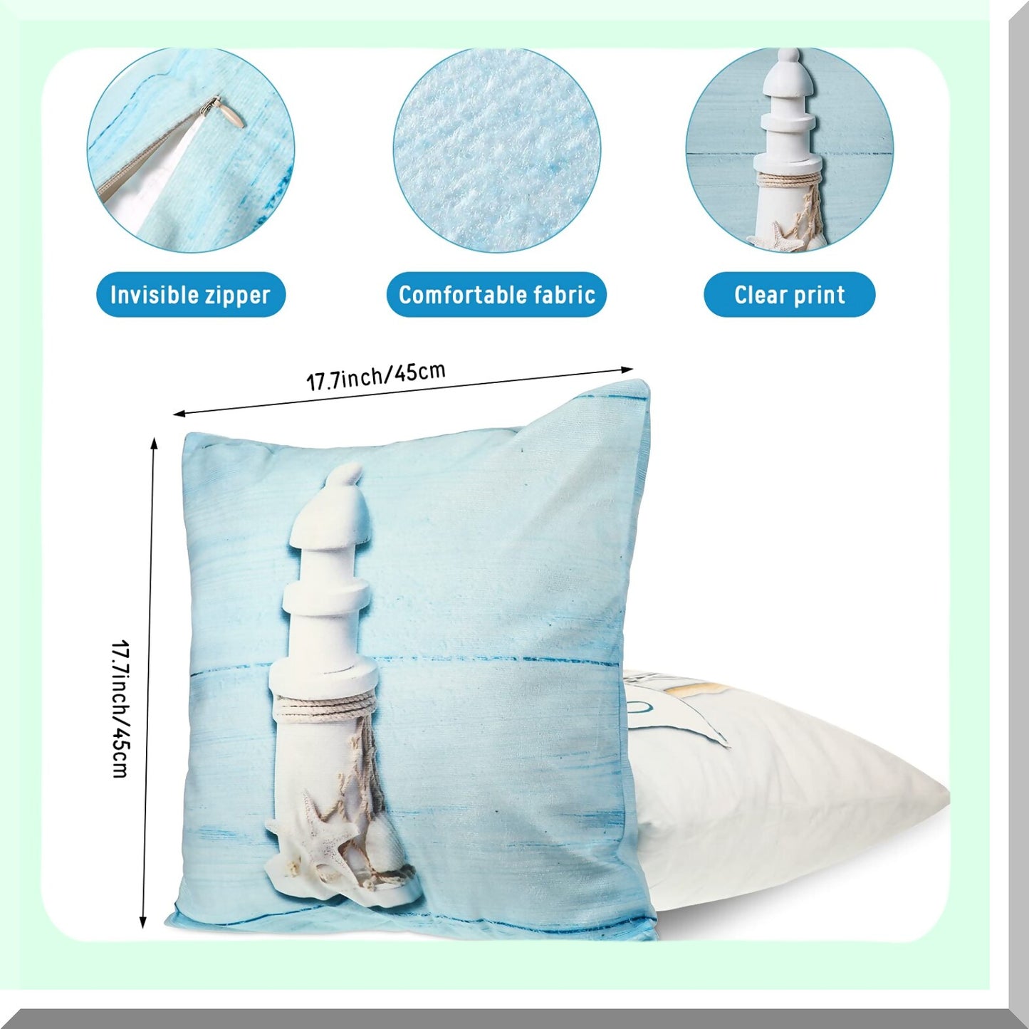 Nautical Summer Sea Theme Pillow Covers - Starfish Lighthouse Sailboat Anchor Sea Shell Coastal Cushion Cases for Home Bed Decoration - Set of 6