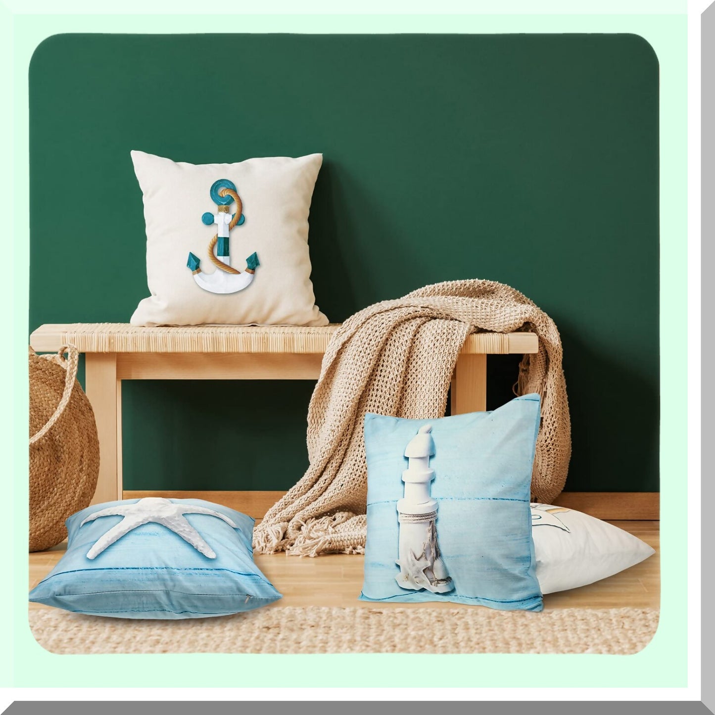Nautical Summer Sea Theme Pillow Covers - Starfish Lighthouse Sailboat Anchor Sea Shell Coastal Cushion Cases for Home Bed Decoration - Set of 6