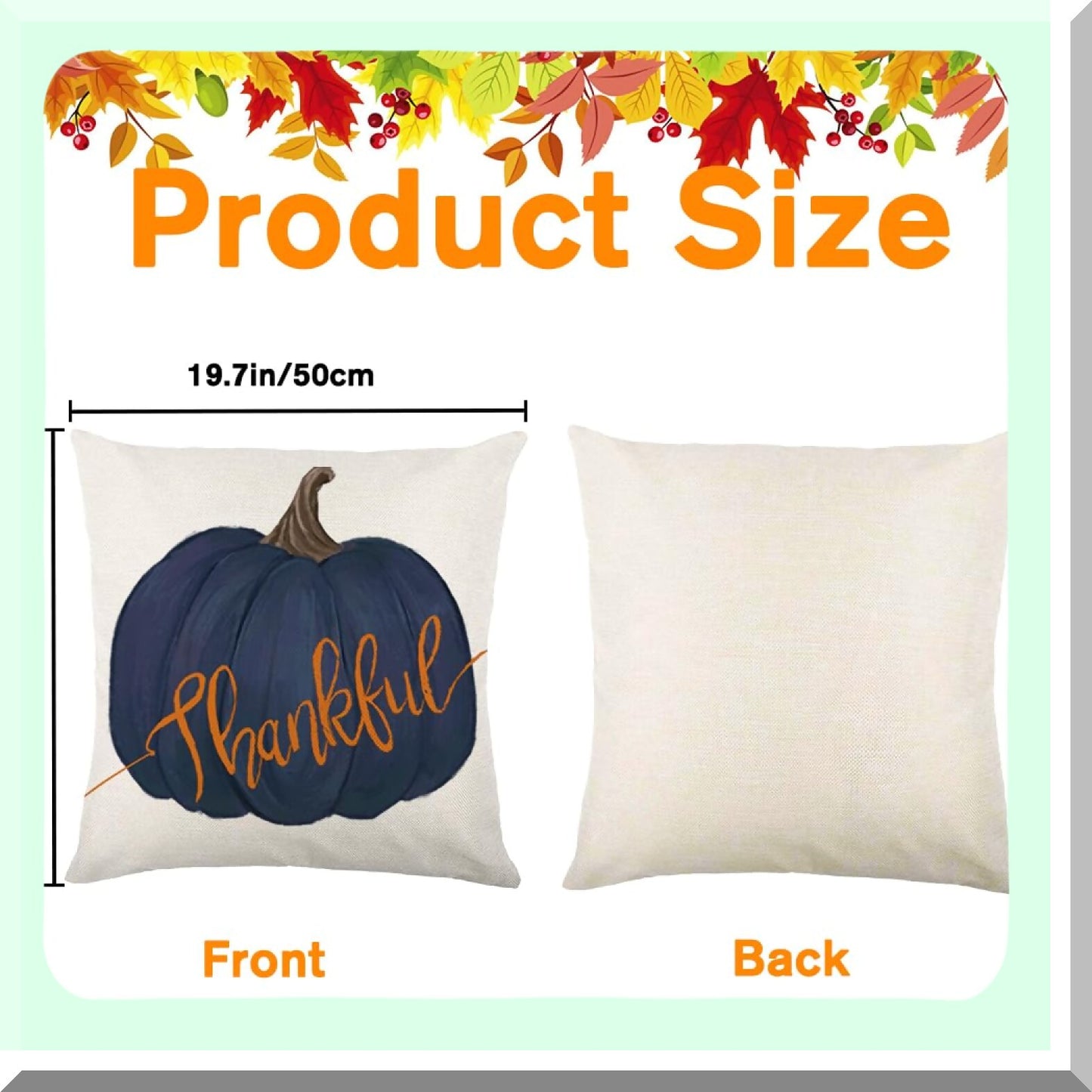 Blue Pumpkin Harvest Pillow Covers - 20x20 Inch Farmhouse Autumn Cushion Case for Thanksgiving Decor - Indoor Home Sofa Bedroom Throw Pillows