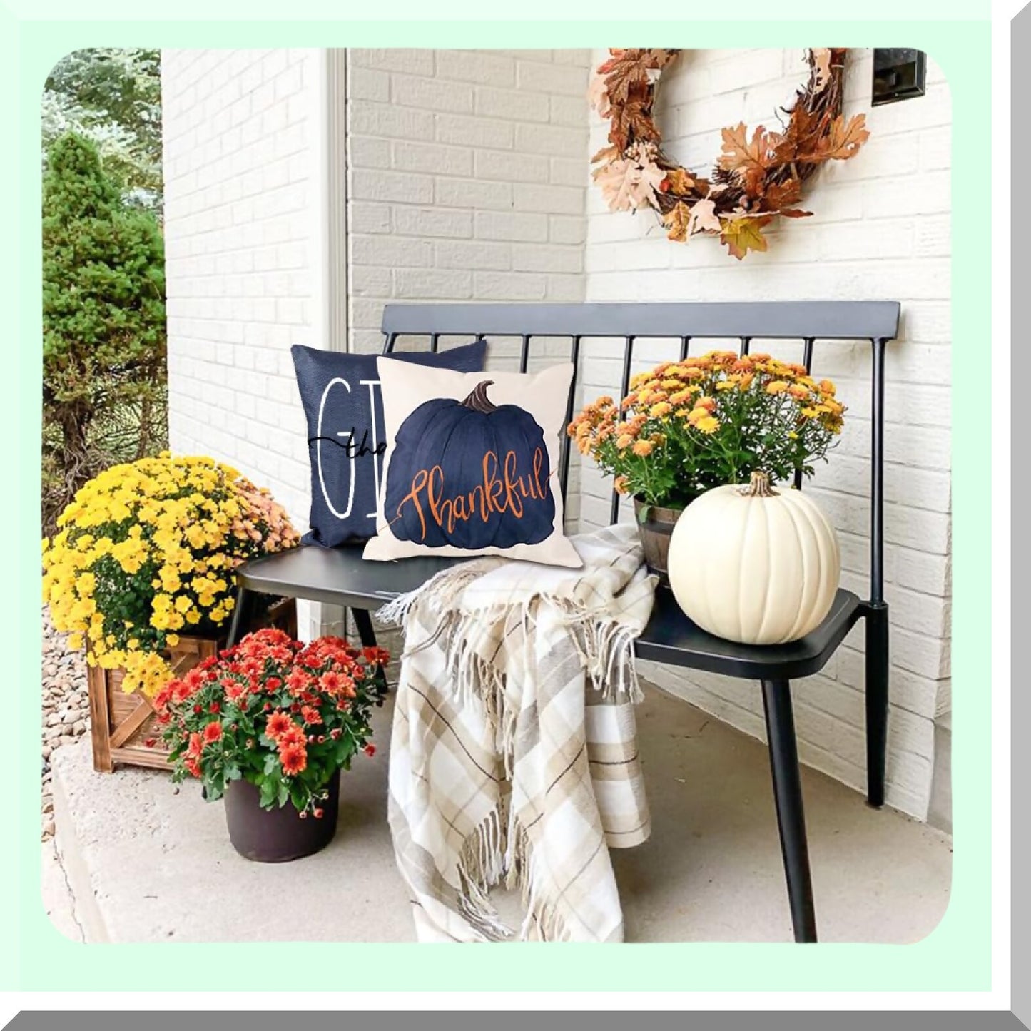 Blue Pumpkin Harvest Pillow Covers - 20x20 Inch Farmhouse Autumn Cushion Case for Thanksgiving Decor - Indoor Home Sofa Bedroom Throw Pillows