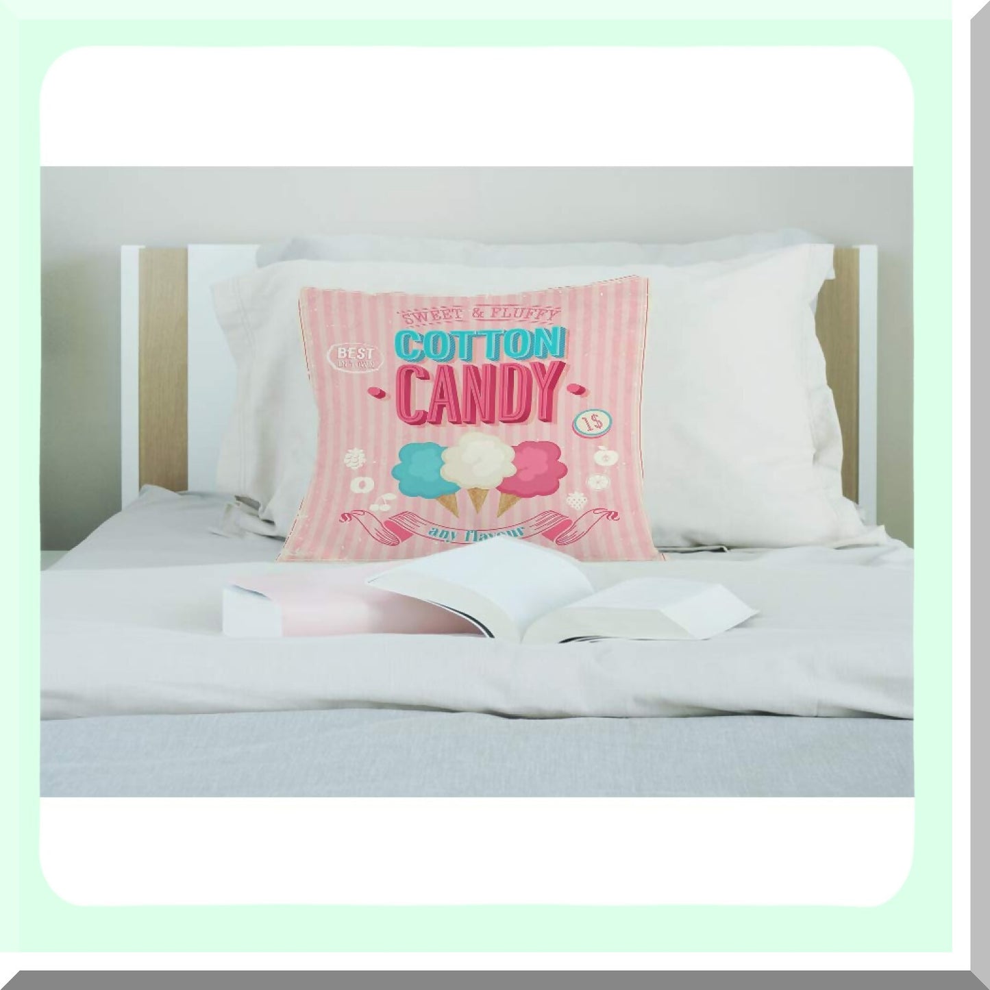 Sweet Treats Cotton Candy Throw Pillow Cover - Ice Cream Dessert Pink Cozy Square Cushion Case for Men Women Boys Girls Room Home Decor - Cotton Linen 18x18 Inch