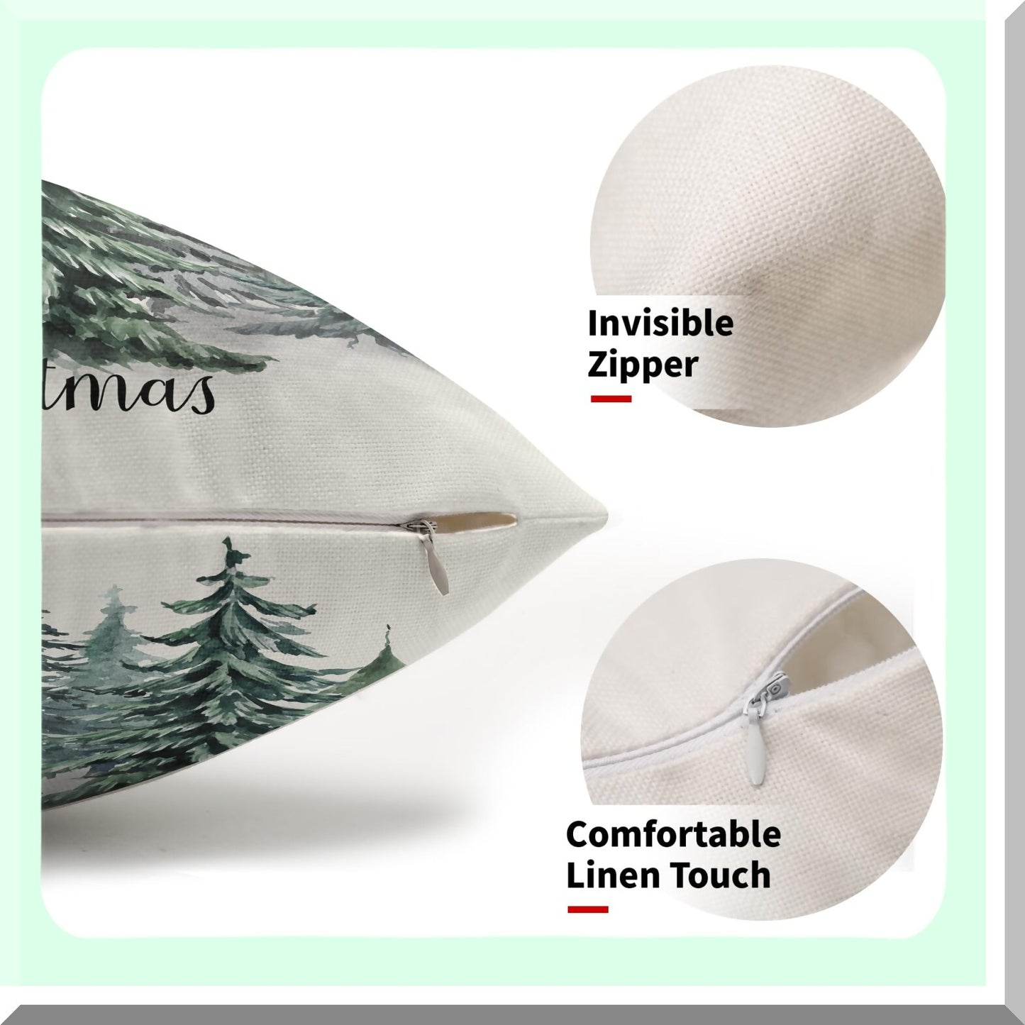 Winter Forest Watercolor Lumbar Pillow Covers - Set of 2 Decorative Cases in Blue Green Tree Design for Sofa, Couch, Porch Outdoor Decor.