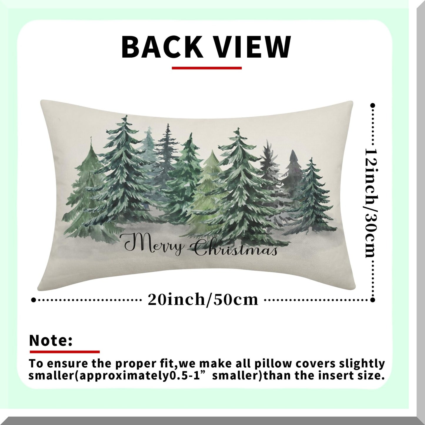 Winter Forest Watercolor Lumbar Pillow Covers - Set of 2 Decorative Cases in Blue Green Tree Design for Sofa, Couch, Porch Outdoor Decor.