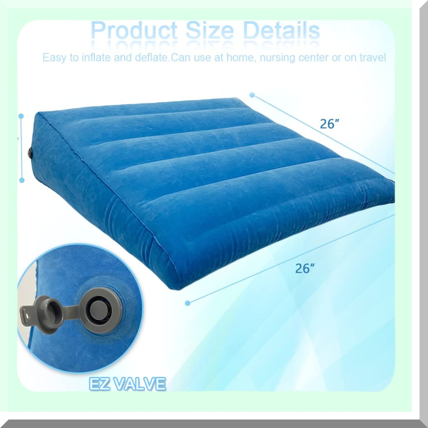 OrthoRest Inflatable Bed Wedge Pillow - Portable Orthopedic Back Support for Bedridden, Disabled, Elderly Patients - Travel Sleeping Aid & Back Rest - 26" Lx26 Wx8 H