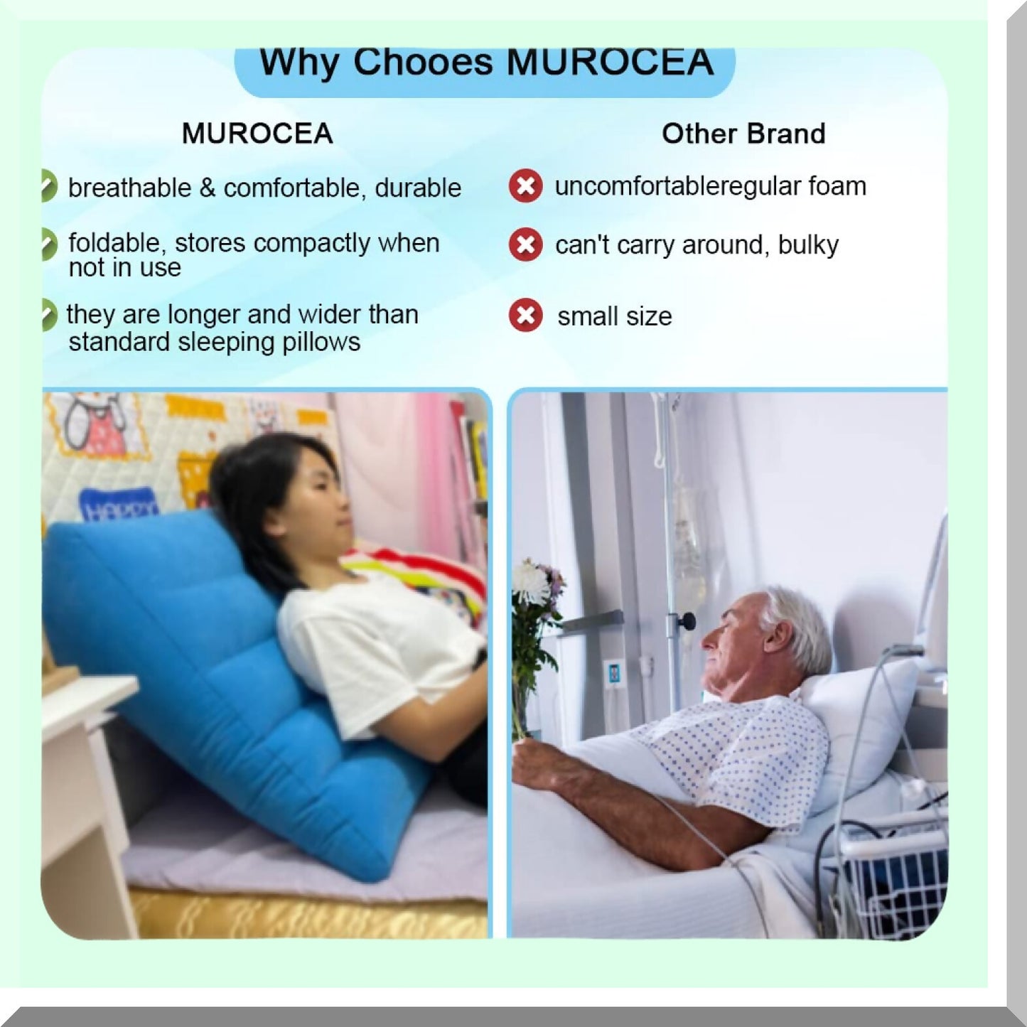 OrthoRest Inflatable Bed Wedge Pillow - Portable Orthopedic Back Support for Bedridden, Disabled, Elderly Patients - Travel Sleeping Aid & Back Rest - 26" Lx26 Wx8 H