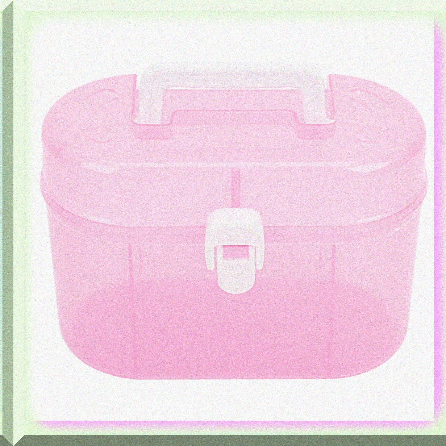 Clear Double Layer Plastic Storage Box 6.9 x 4.9 Inches Pink