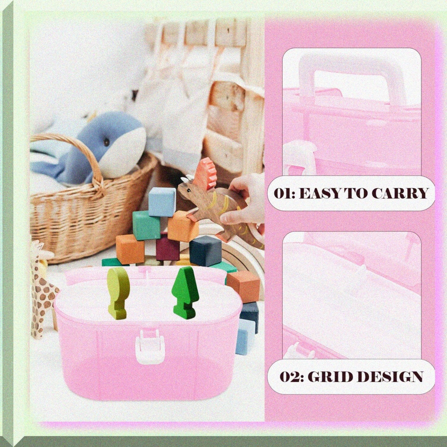 Clear Double Layer Plastic Storage Box 6.9 x 4.9 Inches Pink