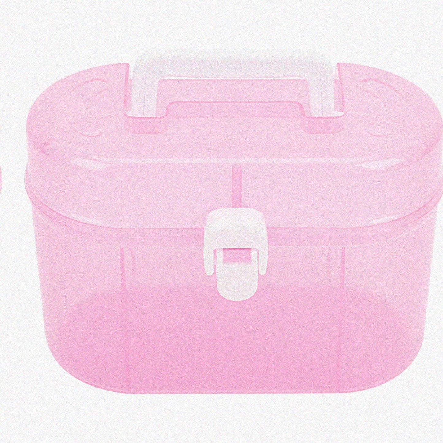 Clear Double Layer Plastic Storage Box 6.9 x 4.9 Inches Pink