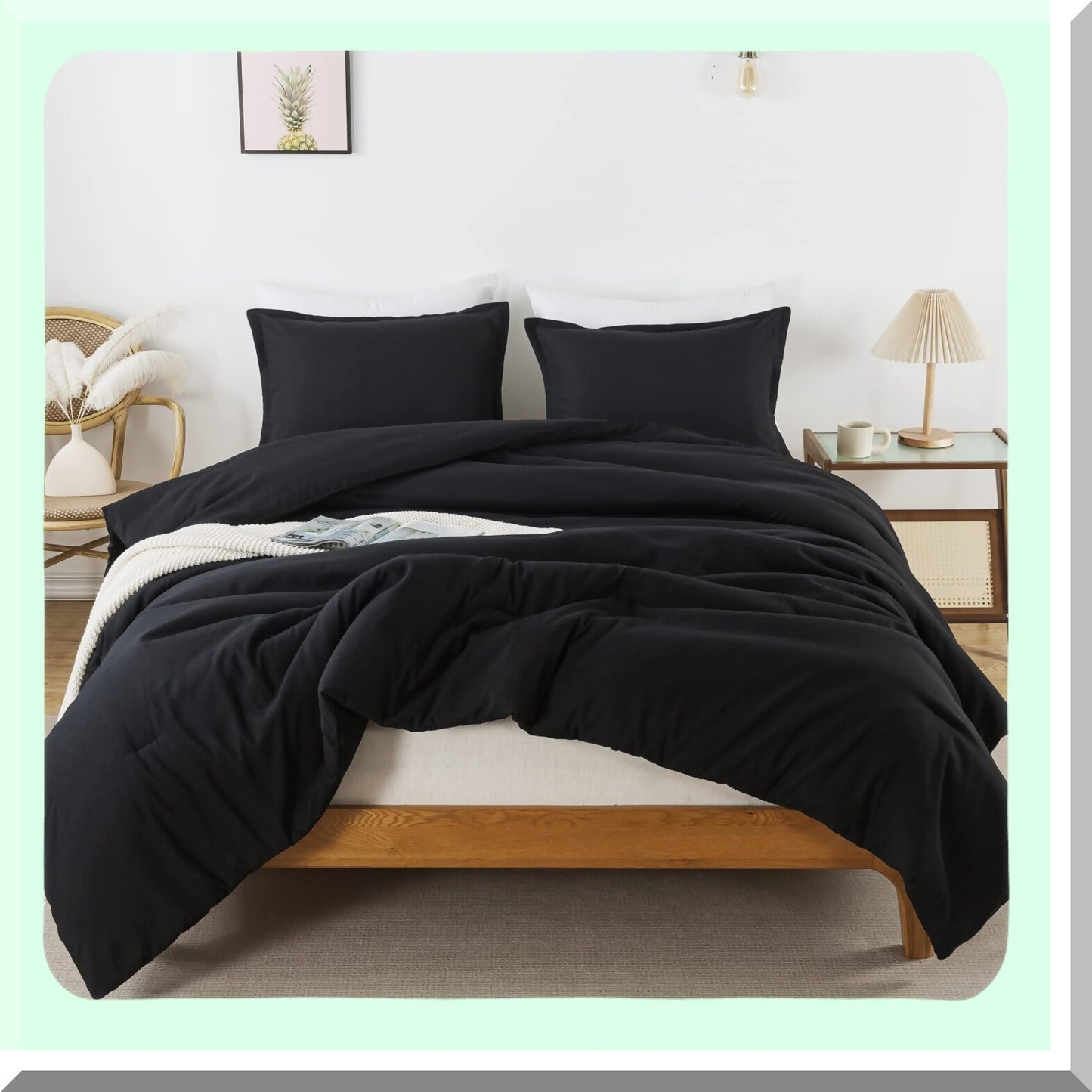 Luxury Black Down Comforter Set - Full Size 3 Piece Bedding Bundle | Lightweight & Fluffy All Season Microfiber Alternative Comforter Set for Ultimate Comfort & Style