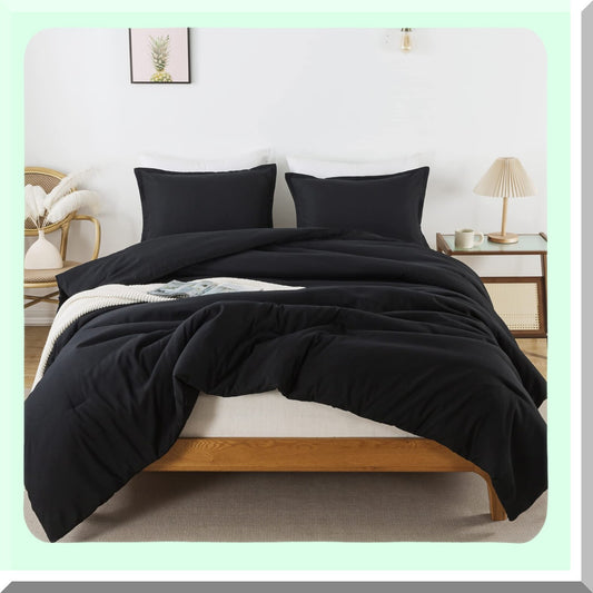 Luxury Black Down Comforter Set - Full Size 3 Piece Bedding Bundle | Lightweight & Fluffy All Season Microfiber Alternative Comforter Set for Ultimate Comfort & Style