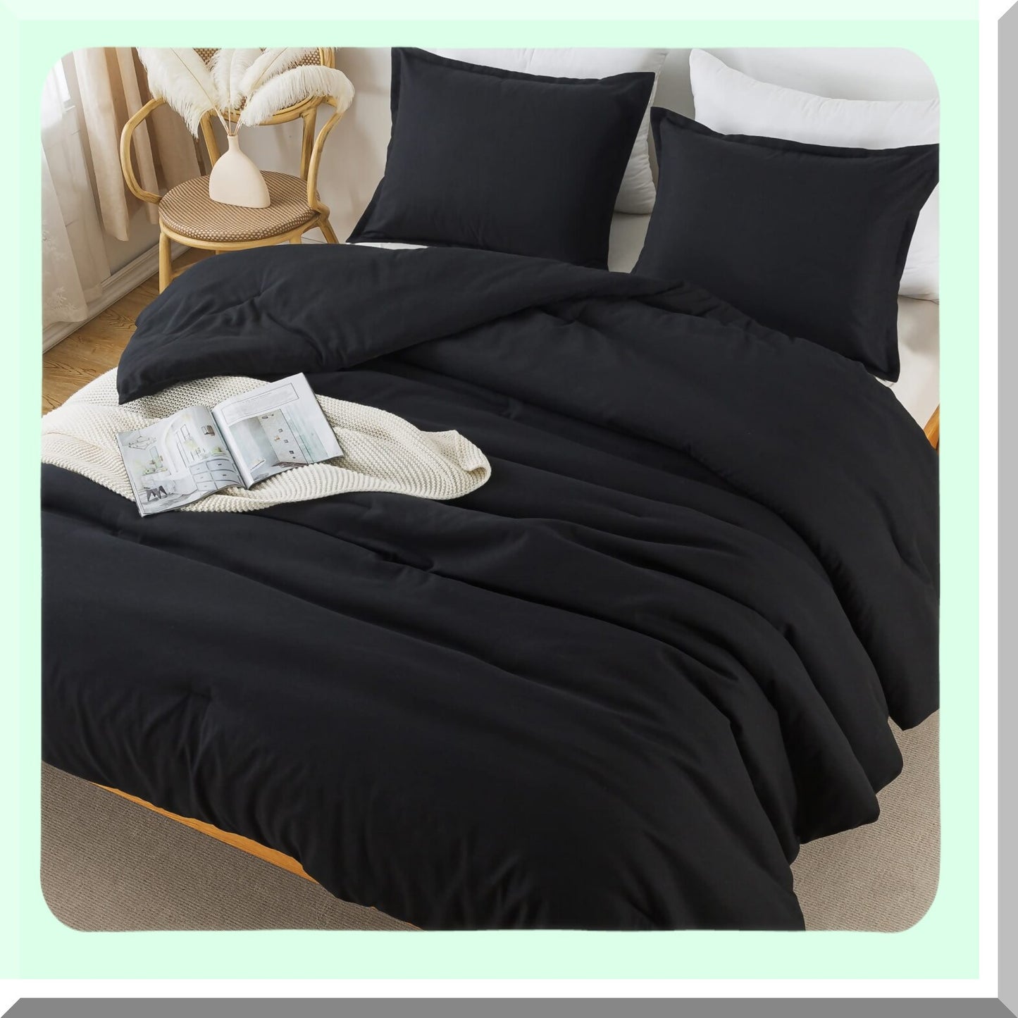 Luxury Black Down Comforter Set - Full Size 3 Piece Bedding Bundle | Lightweight & Fluffy All Season Microfiber Alternative Comforter Set for Ultimate Comfort & Style