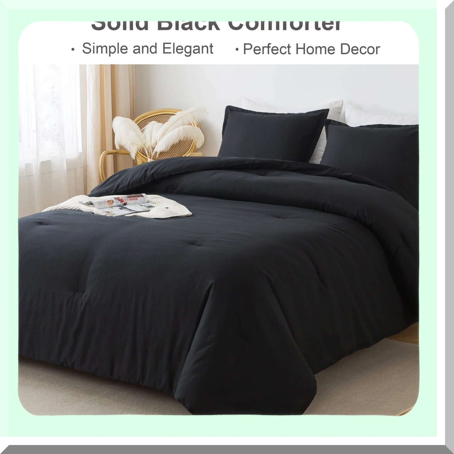 Luxury Black Down Comforter Set - Full Size 3 Piece Bedding Bundle | Lightweight & Fluffy All Season Microfiber Alternative Comforter Set for Ultimate Comfort & Style