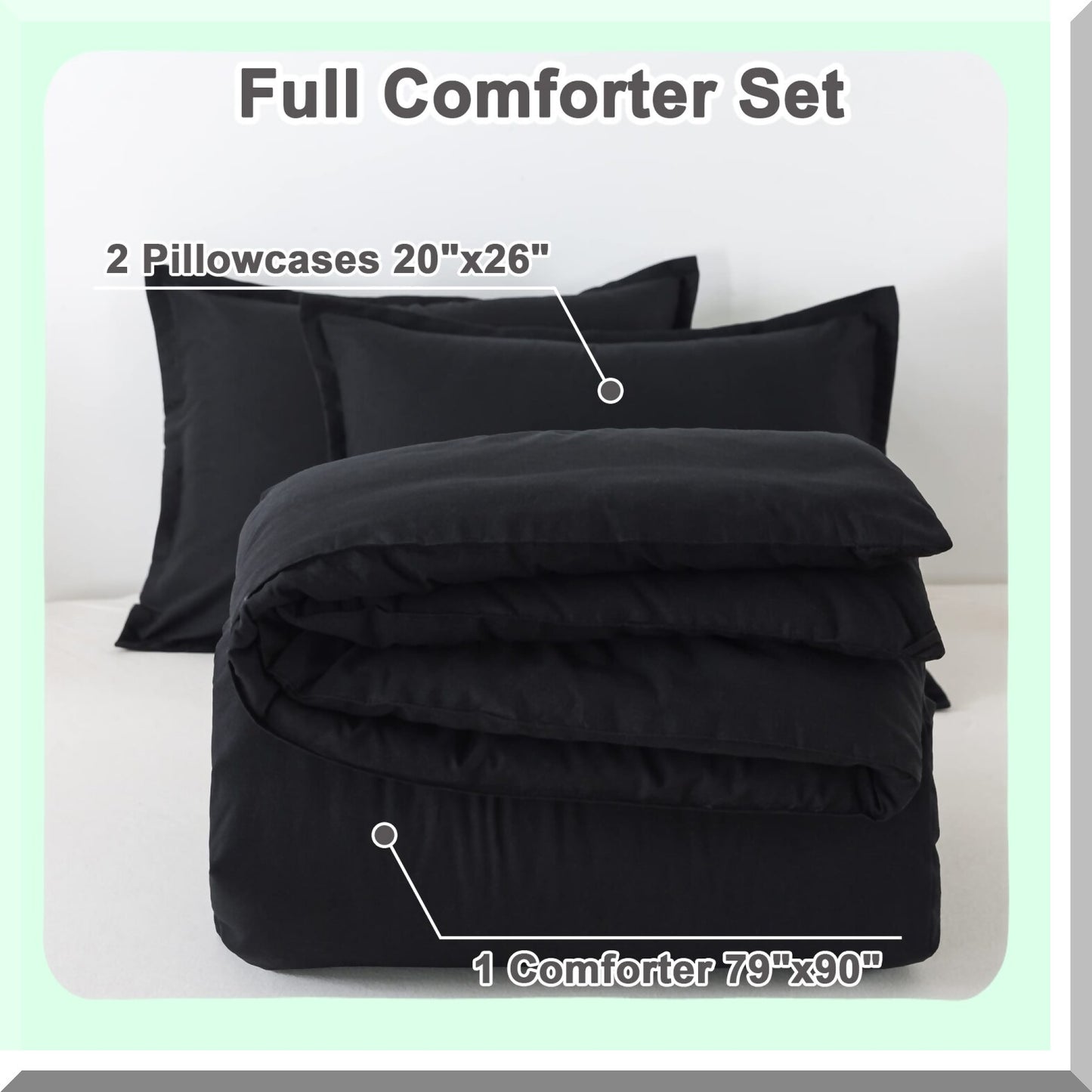 Luxury Black Down Comforter Set - Full Size 3 Piece Bedding Bundle | Lightweight & Fluffy All Season Microfiber Alternative Comforter Set for Ultimate Comfort & Style