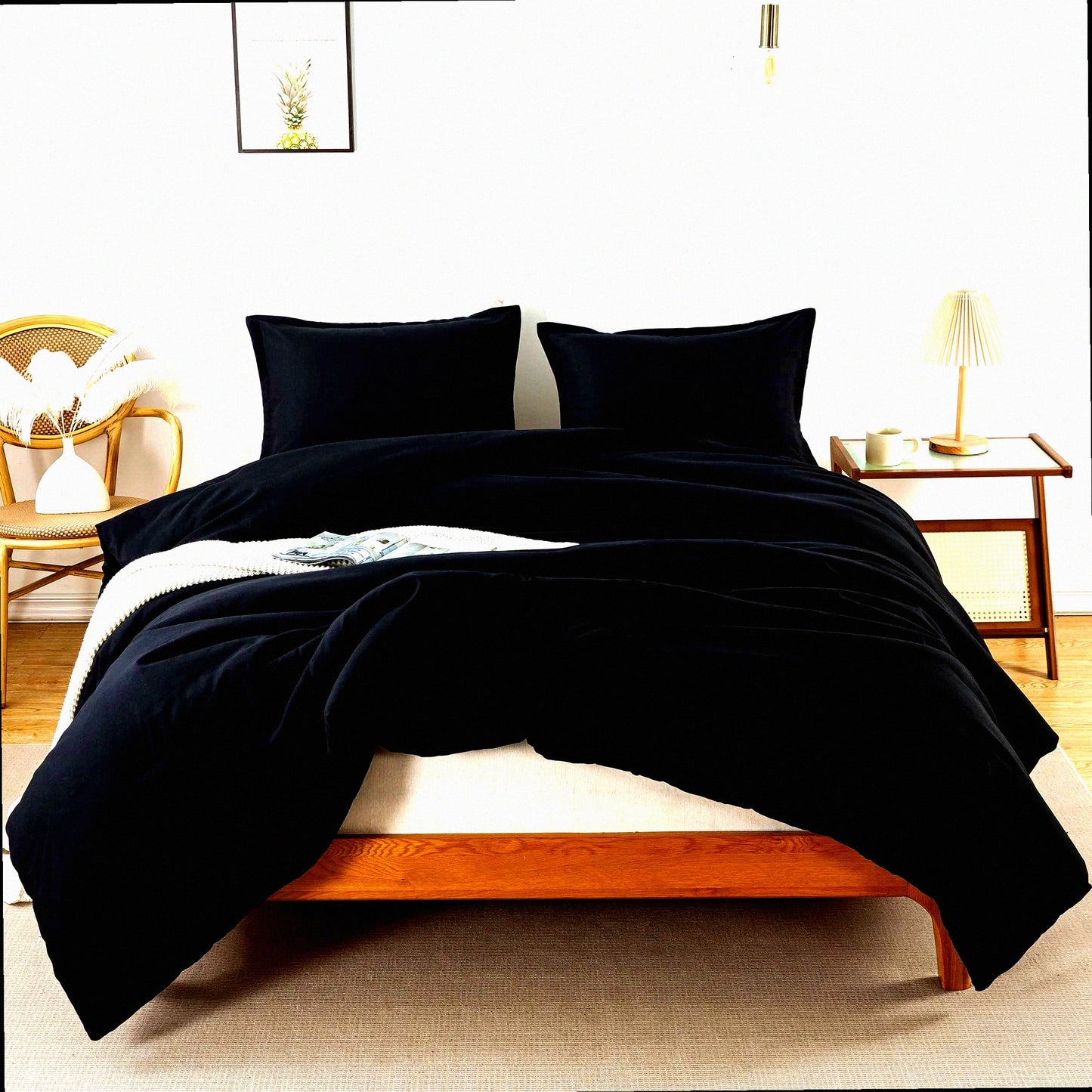 Luxury Black Down Comforter Set - Full Size 3 Piece Bedding Bundle | Lightweight & Fluffy All Season Microfiber Alternative Comforter Set for Ultimate Comfort & Style