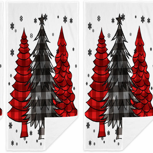 Tree Hand Towels Set of 2 Black Red Buffalo Plaid 13.8"X29.1"