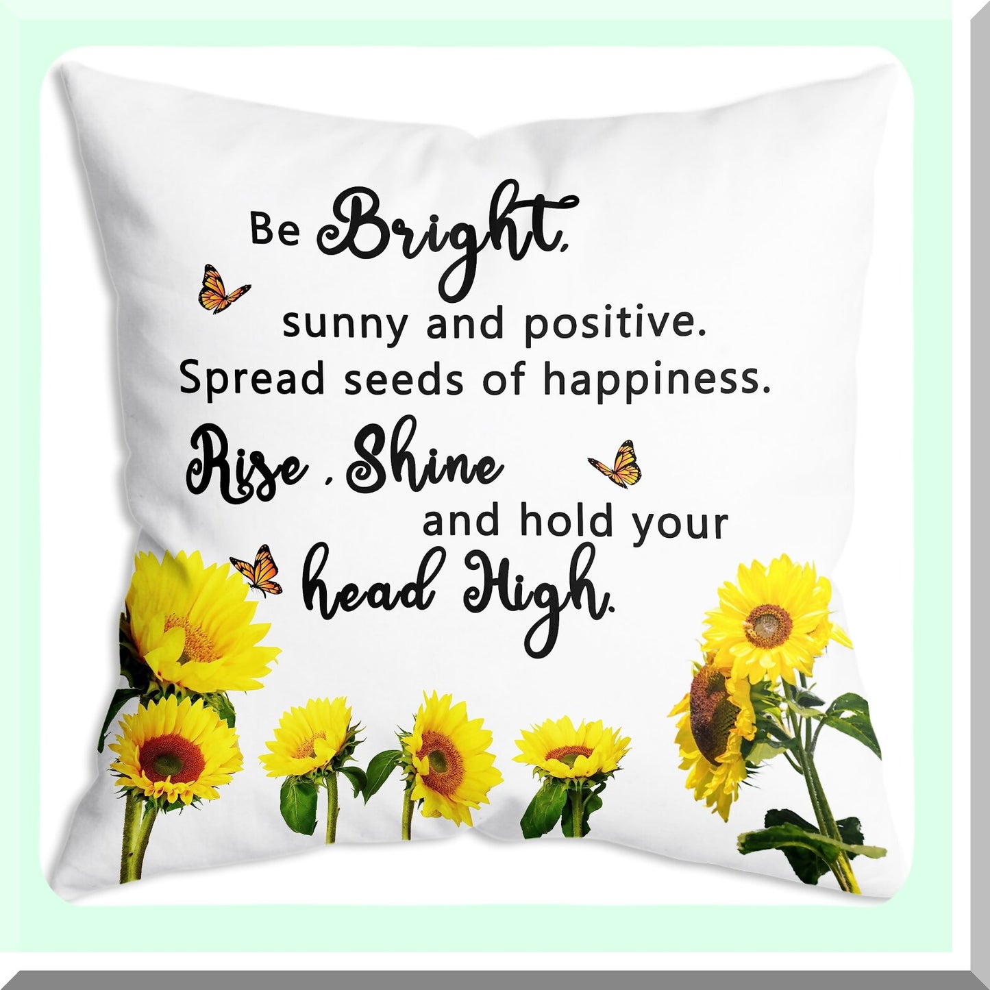 Sunshine Blooms Inspirational Pillow Cover - 18x18 Inch Soft Throw Cushion for Sofa, Couch, Bed - Summer Sunflower & Butterfly Decor - Positive Quote Gift