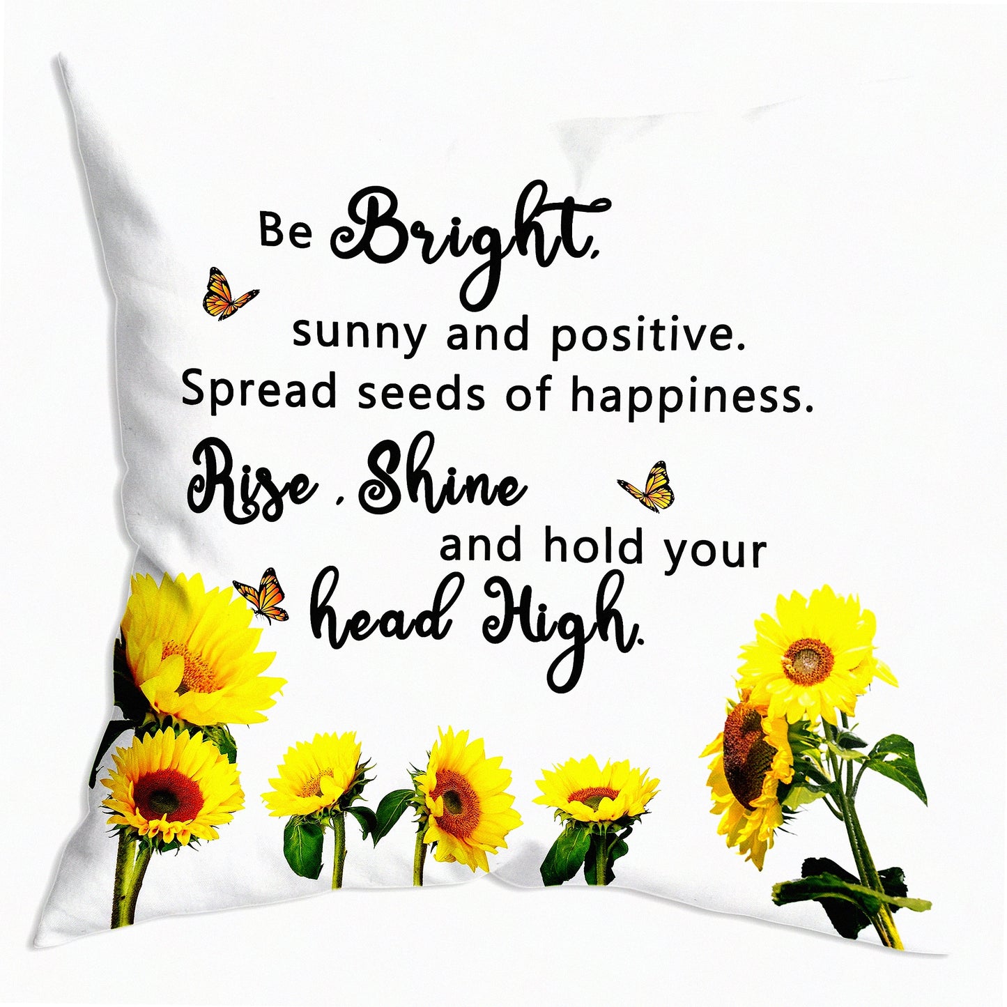 Sunshine Blooms Inspirational Pillow Cover - 18x18 Inch Soft Throw Cushion for Sofa, Couch, Bed - Summer Sunflower & Butterfly Decor - Positive Quote Gift
