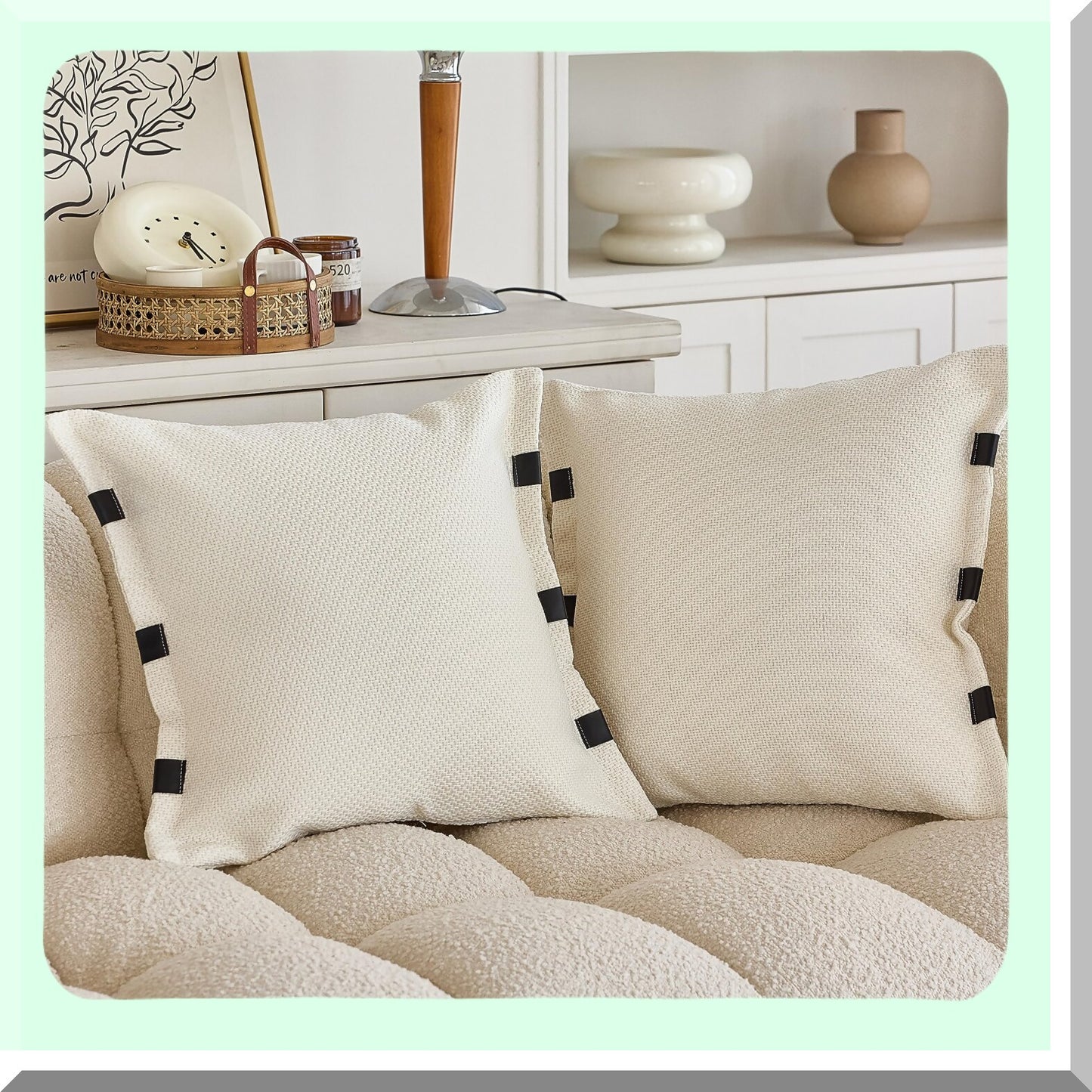 Beige Square Cushion Covers - Set of 2 Decorative Throw Pillow Cases for Home Sofa - 18x18 Inch Couch Accessories