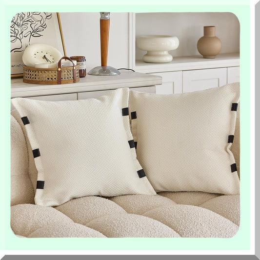 Beige Square Cushion Covers - Set of 2 Decorative Throw Pillow Cases for Home Sofa - 18x18 Inch Couch Accessories