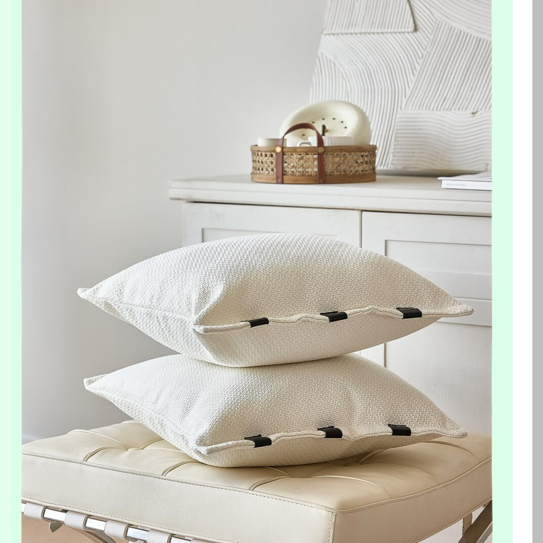 Beige Square Cushion Covers - Set of 2 Decorative Throw Pillow Cases for Home Sofa - 18x18 Inch Couch Accessories