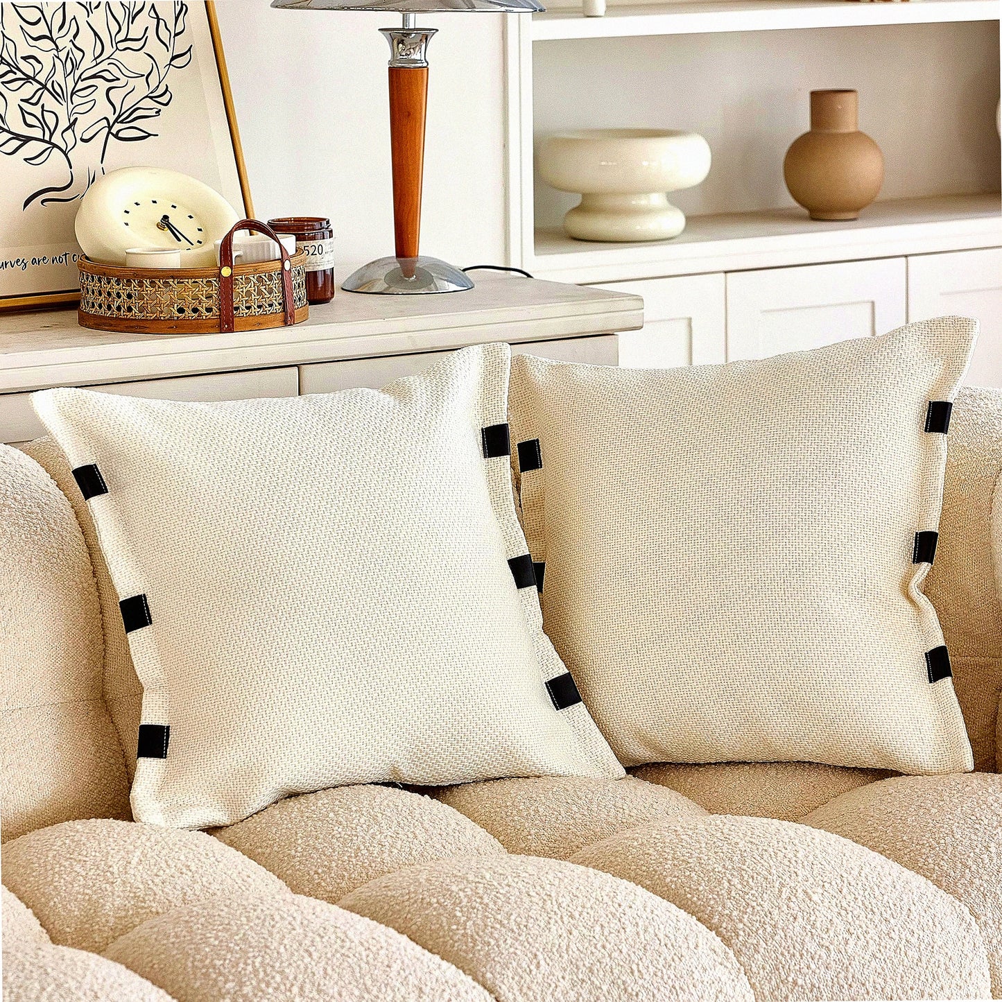 Beige Square Cushion Covers - Set of 2 Decorative Throw Pillow Cases for Home Sofa - 18x18 Inch Couch Accessories