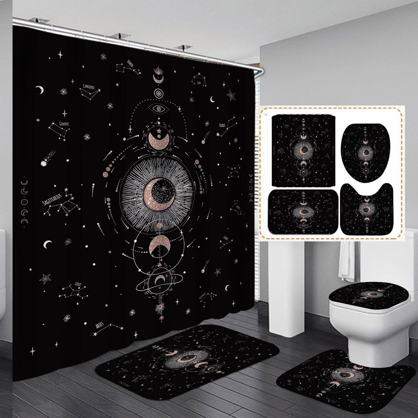 Zodiac Constellation Shower Curtain Set with Bath Mats